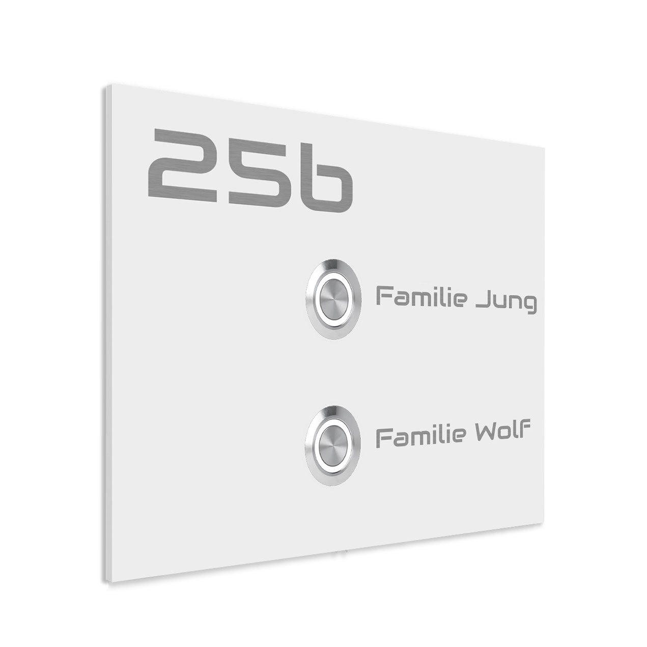 Edelstahl Unterputz Türklingel Lübeck für Zweifamilienhaus, Weiß pulverbeschichtet individuell personalisierbar
