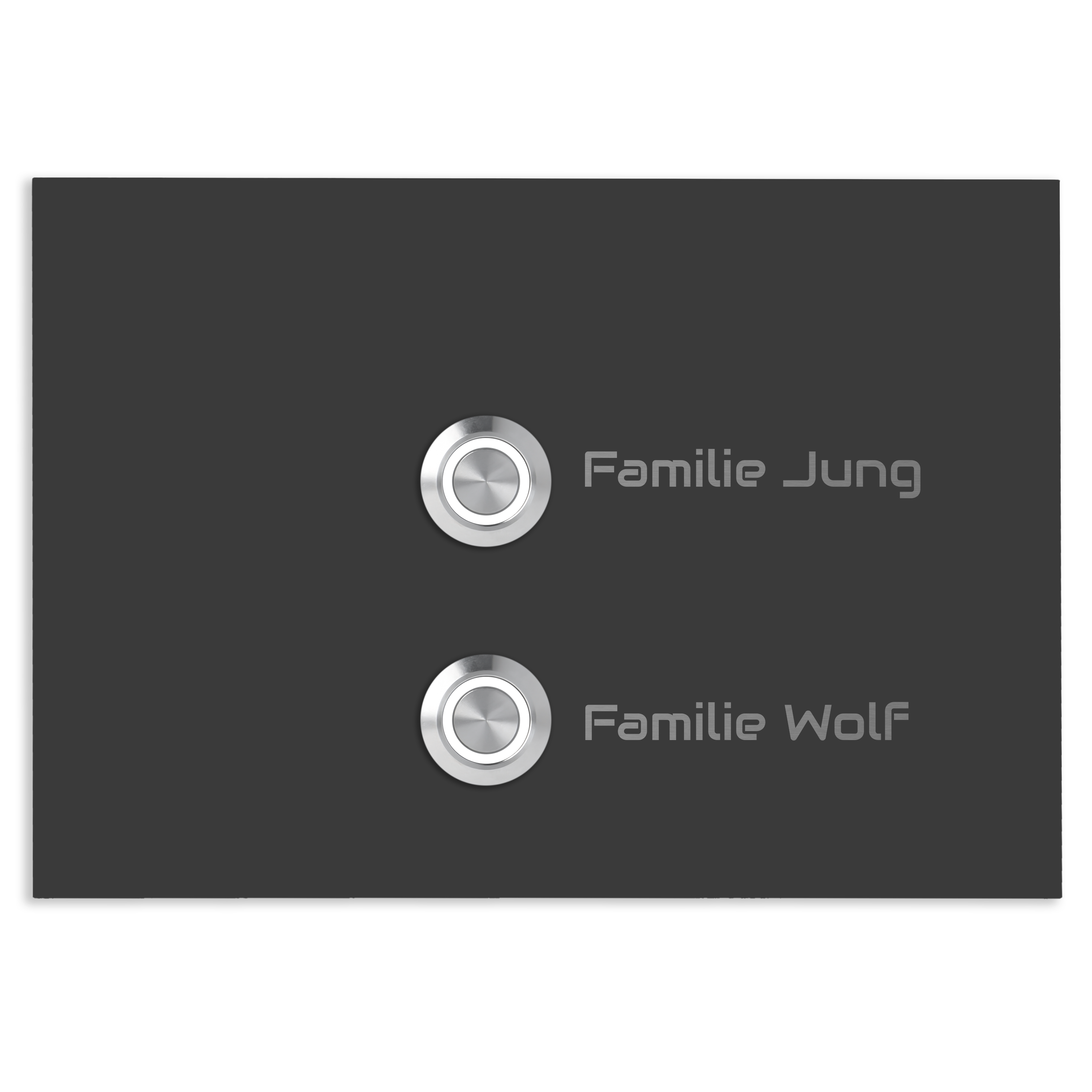 Lübeck 17 x 12 cm Edelstahl (V2A) Türklingel für Zweifamilienhäuser - mit Gravur - Anthrazit / Weiß pulverbeschichtet - LED - Aufputz / Unterputz