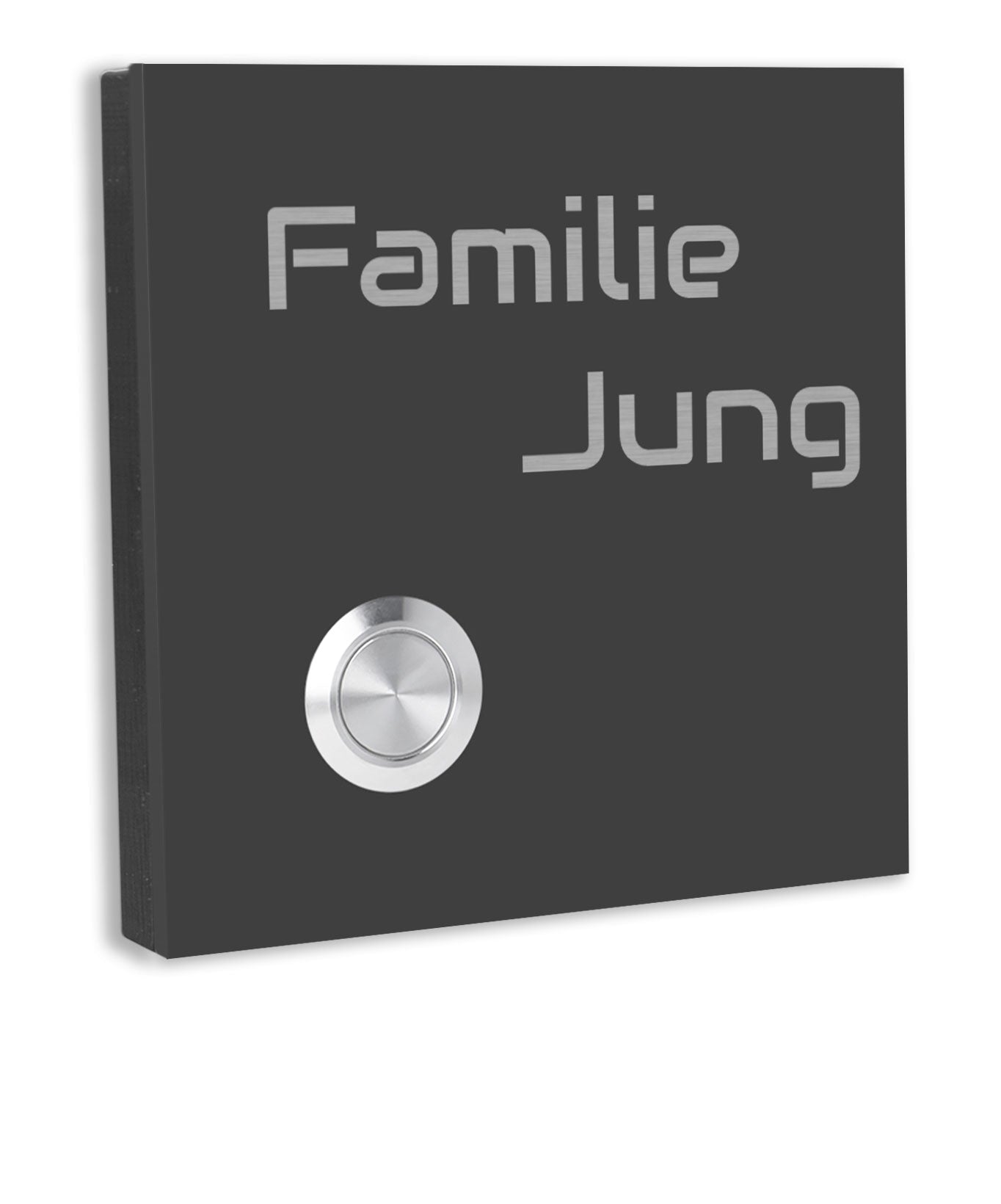 Lünen Premium Türklingel 10x10cm - V2A Edelstahl mit LED & Gravur - Anthrazit/Gebürstet