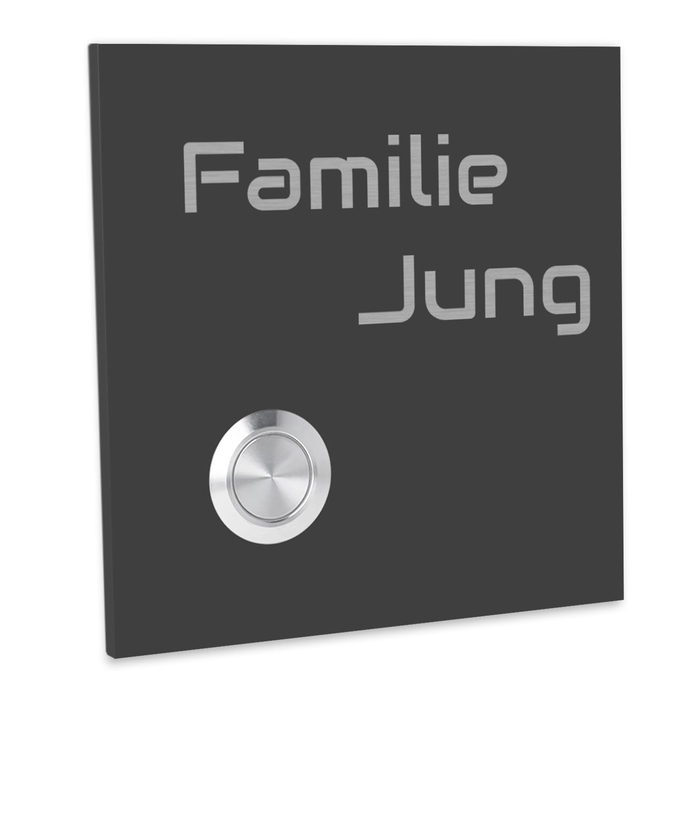 Lünen Premium Türklingel 10x10cm - V2A Edelstahl mit LED & Gravur - Anthrazit/Gebürstet