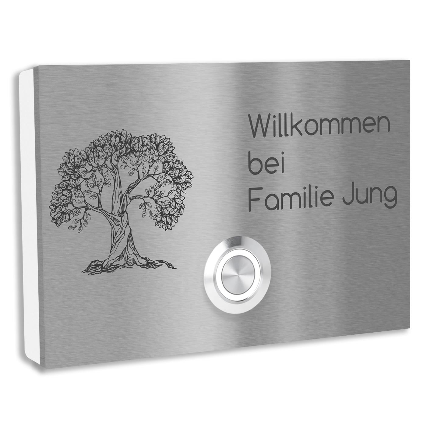 V2A Edelstahl Türklingel London 12x8cm - Baum Motiv mit LED - Gravur möglich