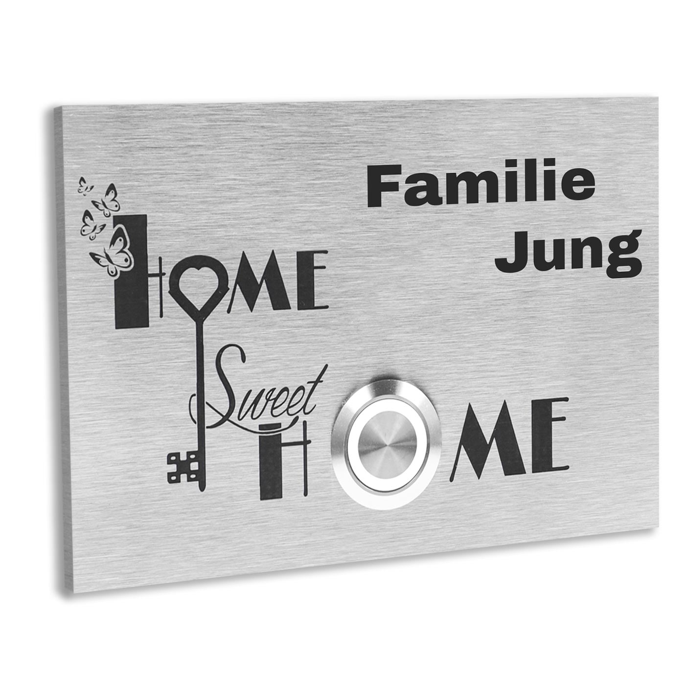 Edelstahl Unterputz Türklingel London mit Motiv Home Sweet Home , individuell personalisierbar