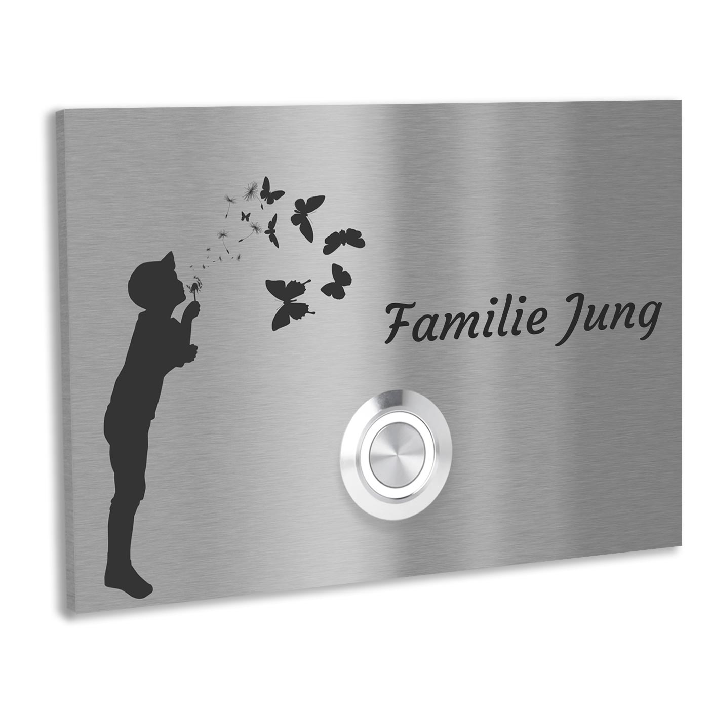 Edelstahl Unterputz Türklingel London mit Motiv Junge , individuell personalisierbar