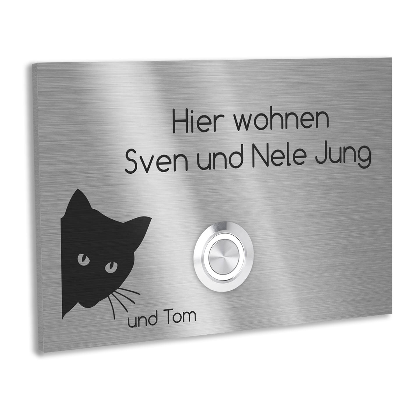 Edelstahl Unterputz Türklingel London mit Motiv Katze, individuell personalisierbar