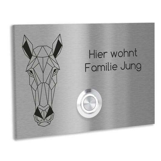 Edelstahl Unterputz Türklingel London mit Motiv Pferd, individuell personalisierbar