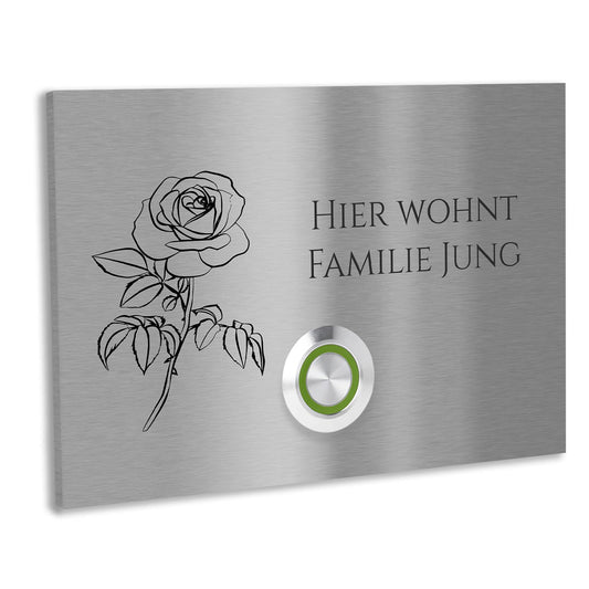 Edelstahl Unterputz Türklingel London mit Motiv Rose, individuell  personalisierbar