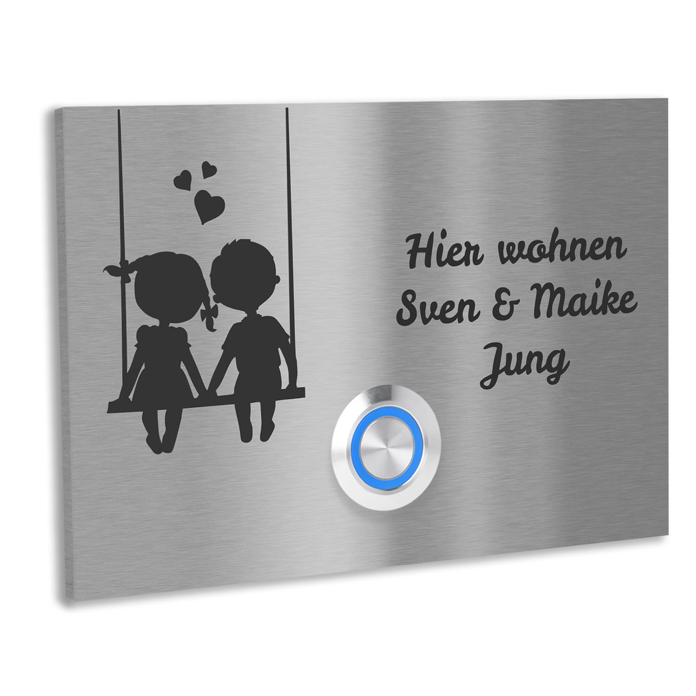 Edelstahl Unterputz Türklingel London mit Motiv Pärchen, individuell personalisierbar