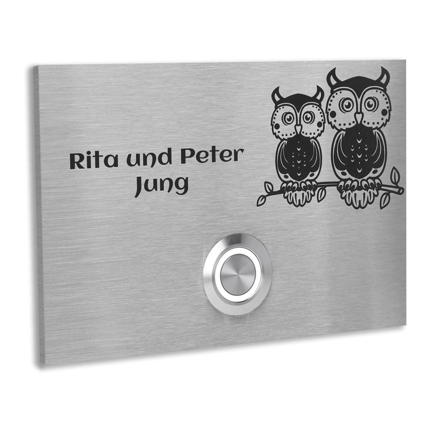 Unterputz Türklingel London mit Motiv Eule, individuell personalisierbar