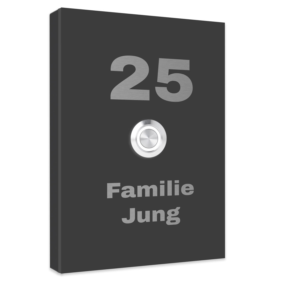 Aufputz Edelstahl Türklingel New York Anthrazit RAL 7016 pulverbeschichtet, individuell personalisierbar.