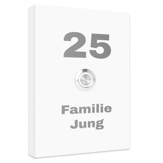 Aufputz Edelstahl Türklingel New York Weiß Pulverbeschichtet, individuell personalisierbar.