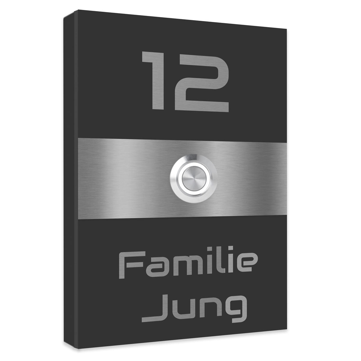 Aufputz Türklingel Philadelphia, Anthrazit RAL 7016 pulverbeschichtet, individuell personalisierbar.