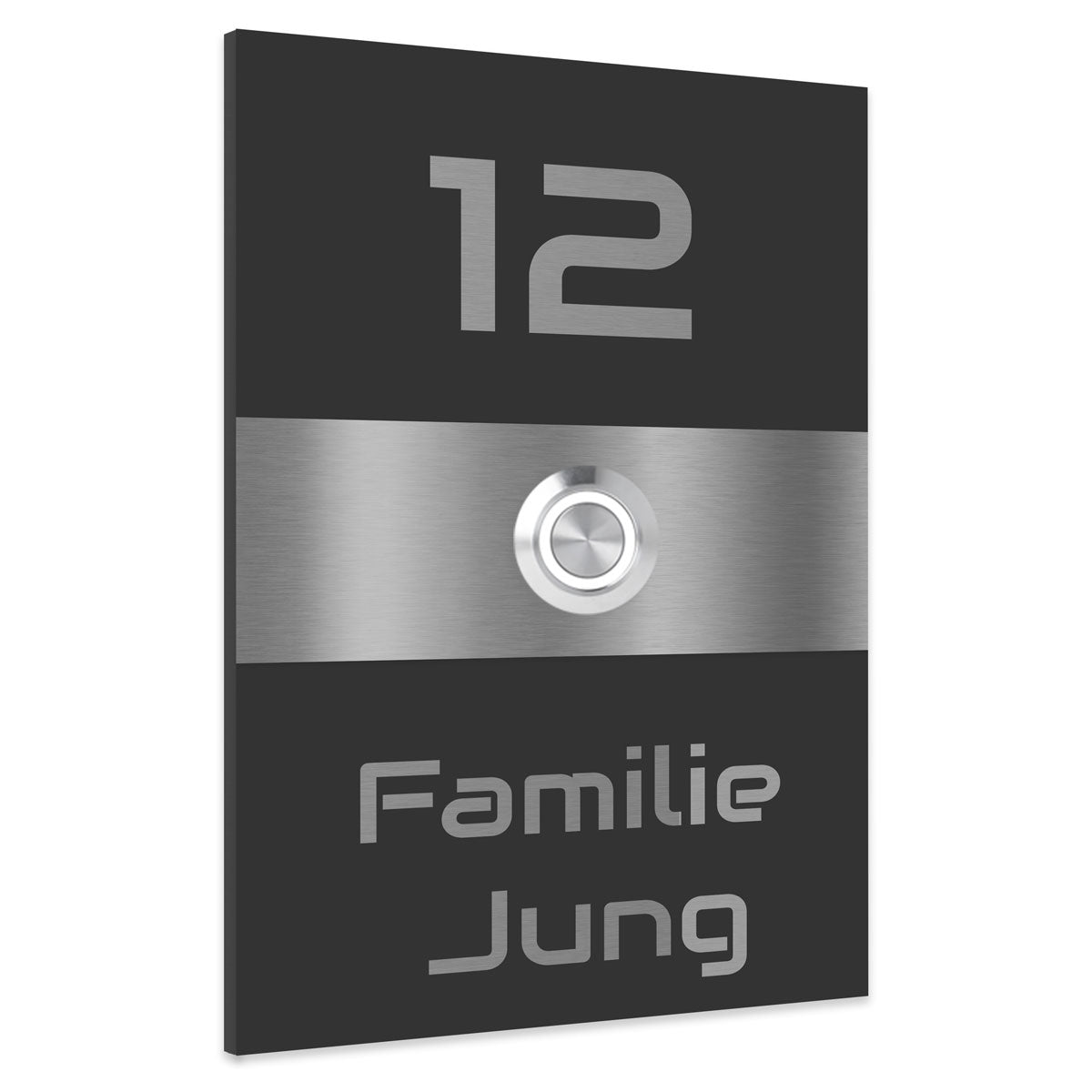 Edelstahl Unterputz Türklingel Philadelphia, Anthrazit RAL 7016 pulverbeschichtet, individuell personalisierbar.