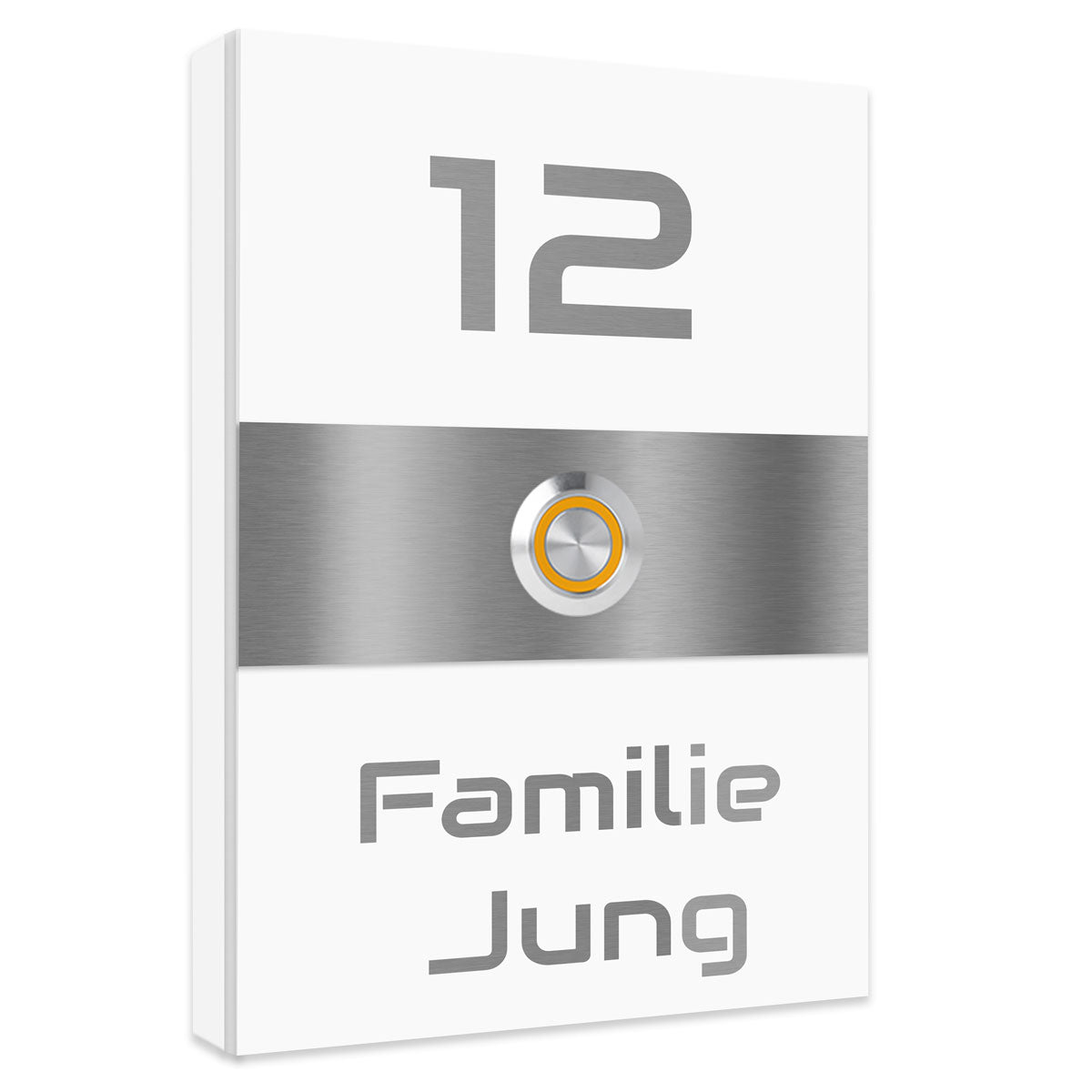 Edelstahl Aufputz Türklingel Philadelphia, Weiß pulverbeschichtet, individuell personalisierbar.