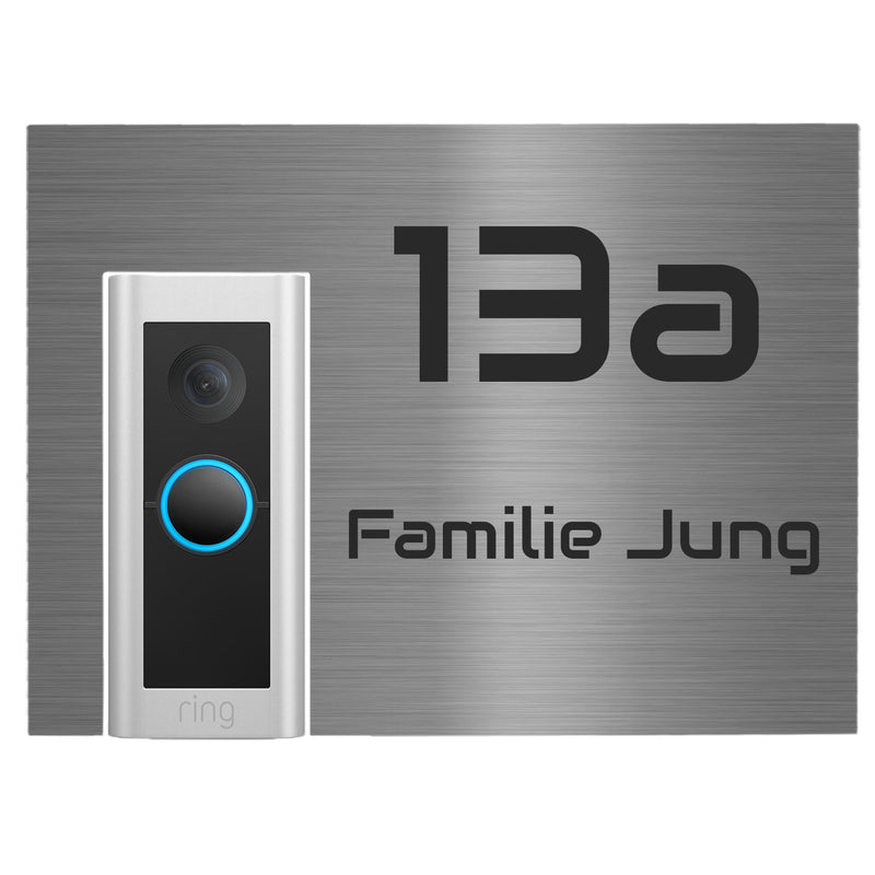 V2A Edelstahl Türschild Ring Doorbell Pro Kabel - Lasergravur & UV-Druck - Weiß/Anthrazit