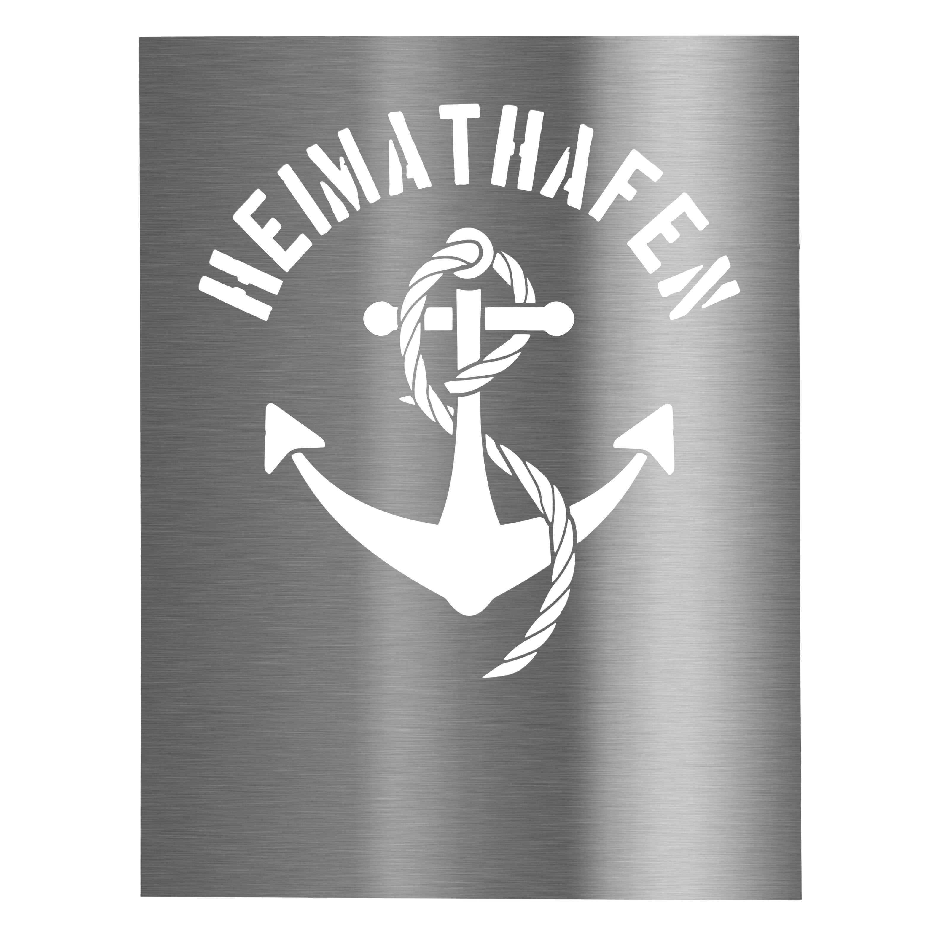 Personalisierbares (V2A) Edelstahl Wandschild Heimathafen Deko Schild Türschild mit Motiv Anker – Text ausgelasert