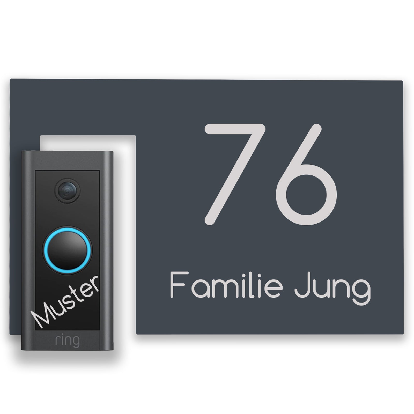 Modernes Türschild für Video Ring Doorbell Wired Anthrazit RAL 7016 pulverbeschichtet, individuell personalisierbar