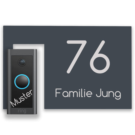 Modernes Türschild für Video Ring Doorbell Wired Anthrazit RAL 7016 pulverbeschichtet, individuell personalisierbar