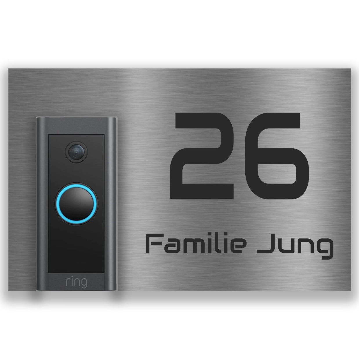 Modernes Edelstahl Türschild für  Video Ring Doorbell Wired, individuell personalisierbar