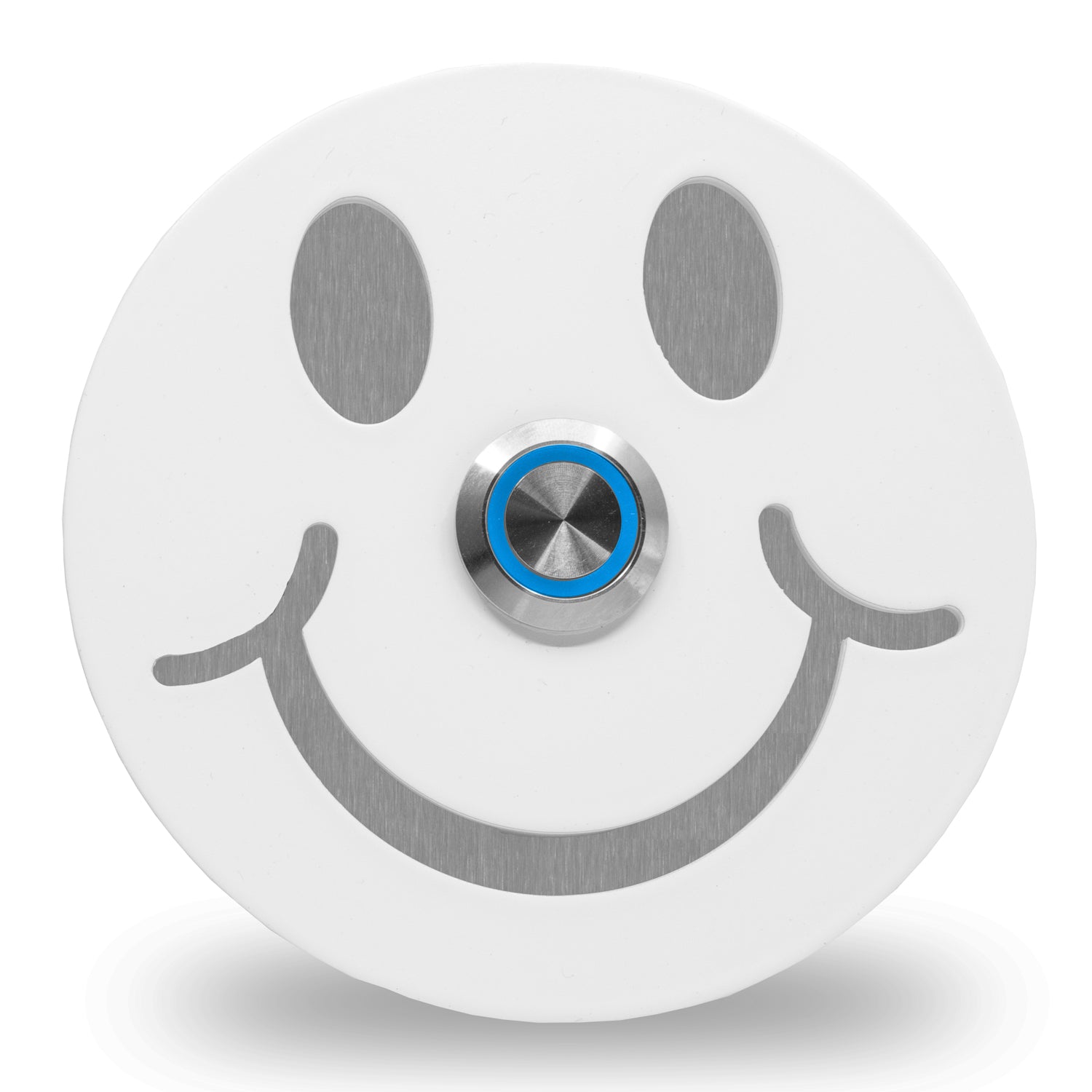 Smiley 10 cm rund Edelstahl (V2A) Türklingel  - Weiß pulverbeschichtet oder Edelstahl und Edelstahl gebürstetgebürstet - LED - Unterputzklingel