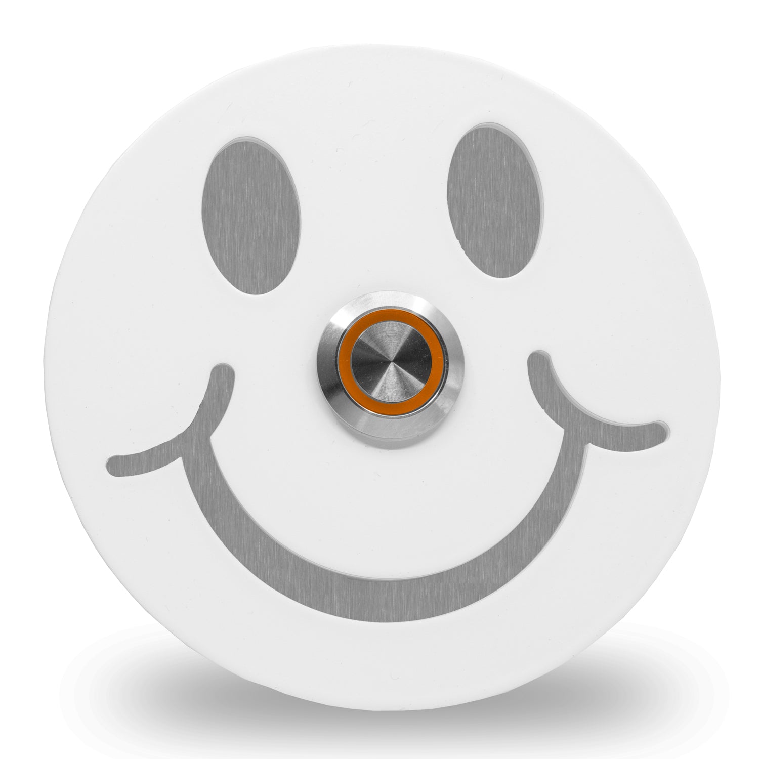 Smiley 10 cm rund Edelstahl (V2A) Türklingel  - Weiß pulverbeschichtet oder Edelstahl und Edelstahl gebürstetgebürstet - LED - Unterputzklingel