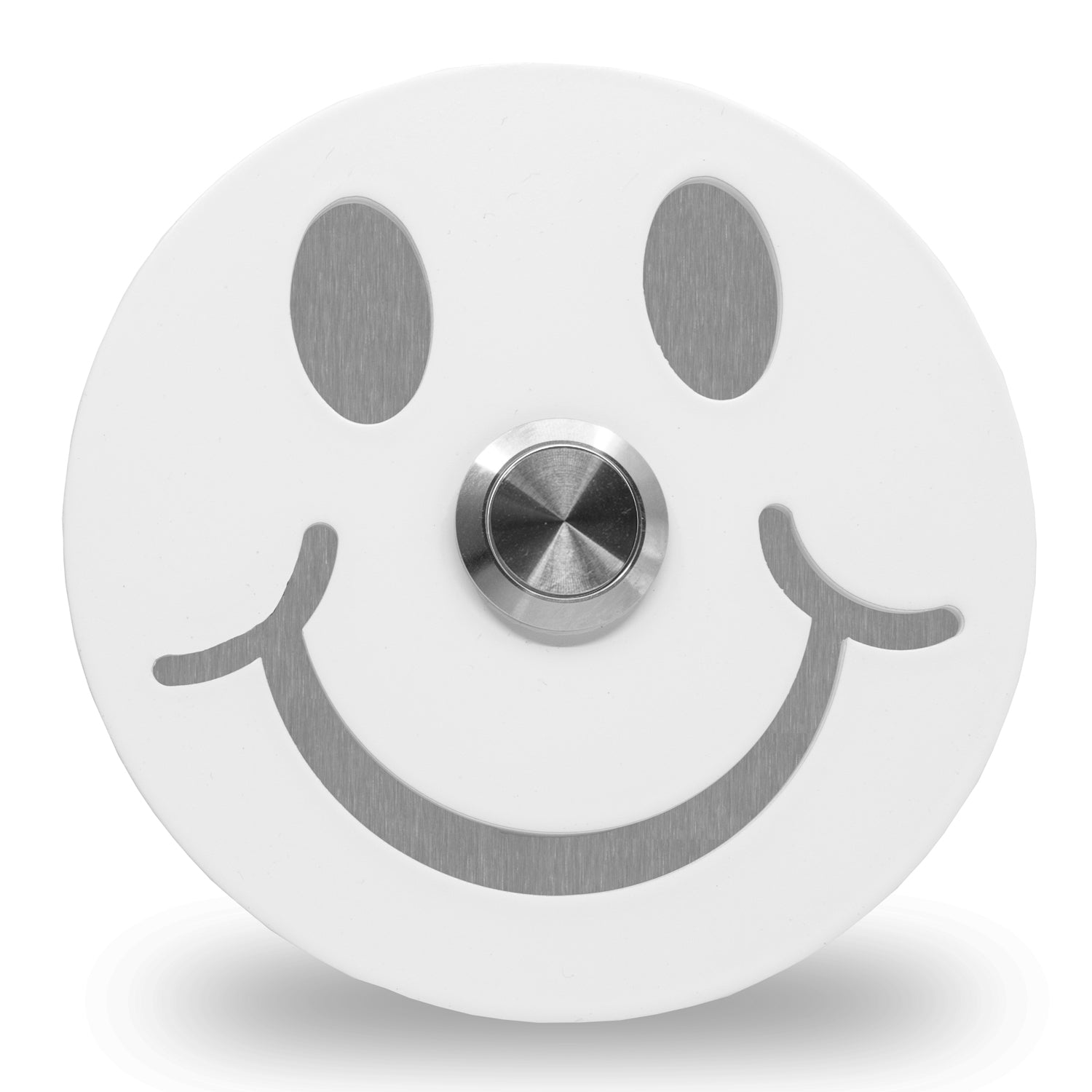 Smiley 10 cm rund Edelstahl (V2A) Türklingel  - Weiß pulverbeschichtet oder Edelstahl und Edelstahl gebürstetgebürstet - LED - Unterputzklingel