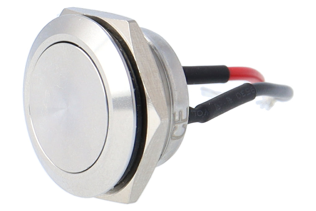 LED Taster in sehr flacher Ausführung - mit Anschlusskabeln - 19 mm Durchmesser - IP 67