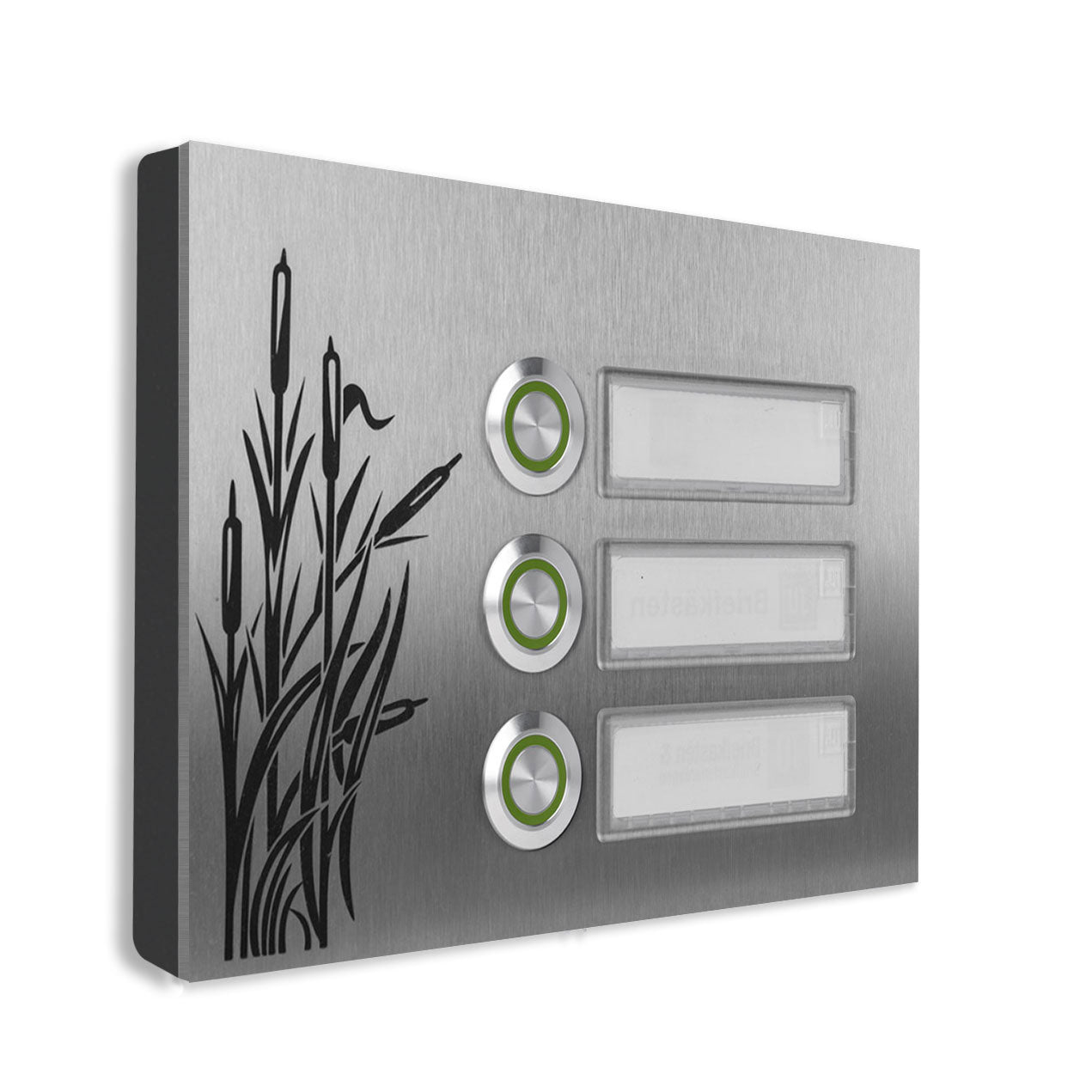 Aufputz Edelstahl Türklingel Turin für Dreifamilienhaus, auswechselbare Schriftfelder