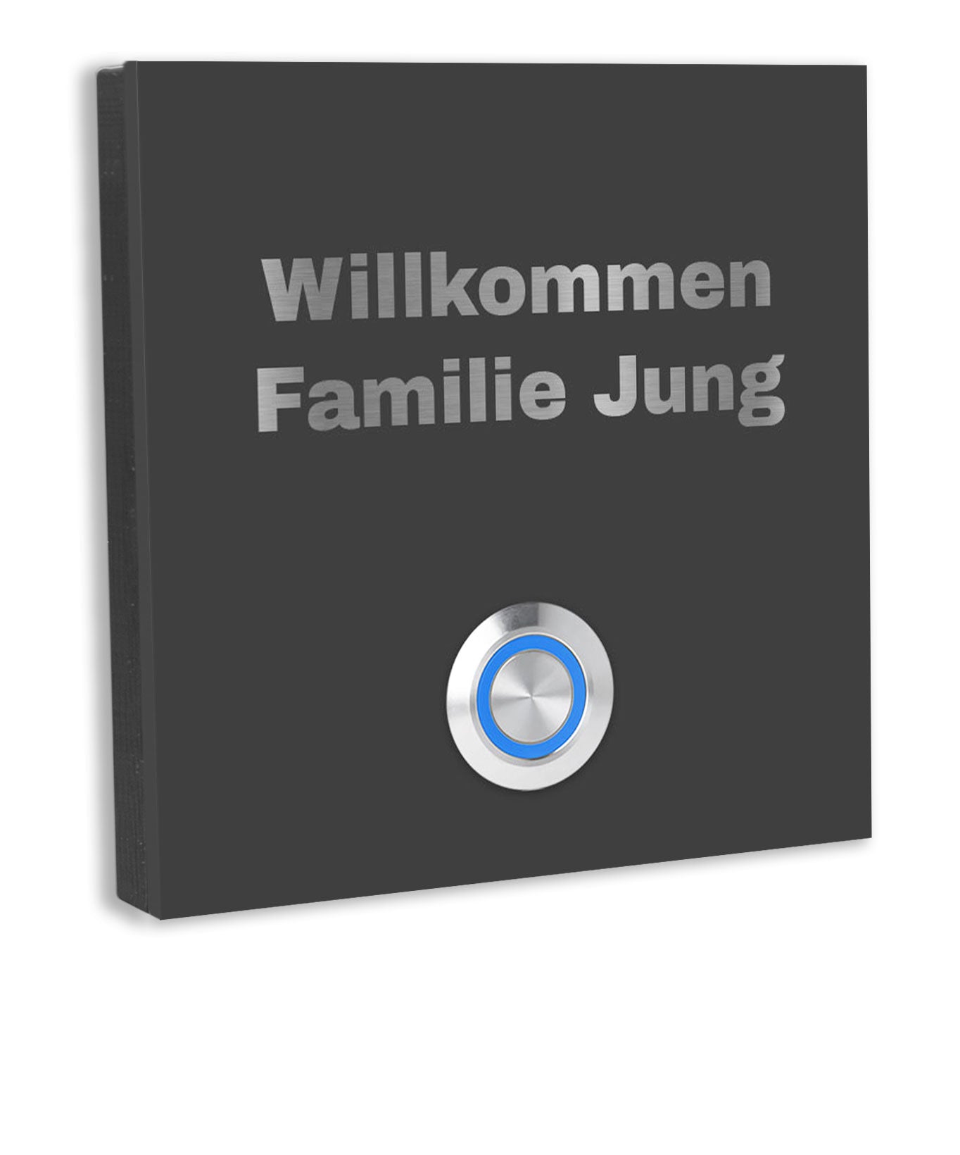 Wien 10 x 10 cm Edelstahl (V2A) Türklingel - mit Gravur - Edelstahl gebürstet - LED - Aufputz / Unterputz
