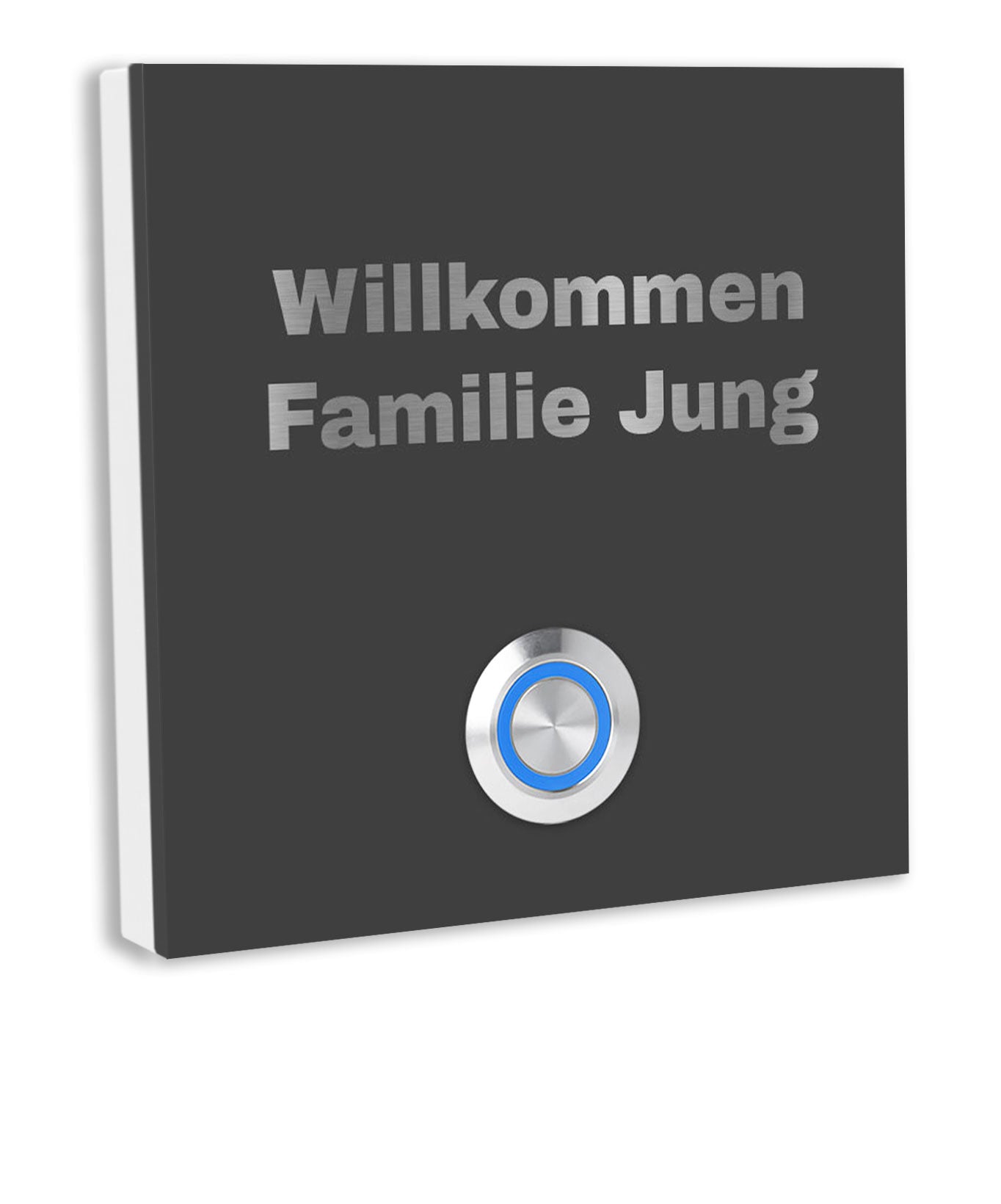 Wien 10 x 10 cm Edelstahl (V2A) Türklingel - mit Gravur - Edelstahl gebürstet - LED - Aufputz / Unterputz