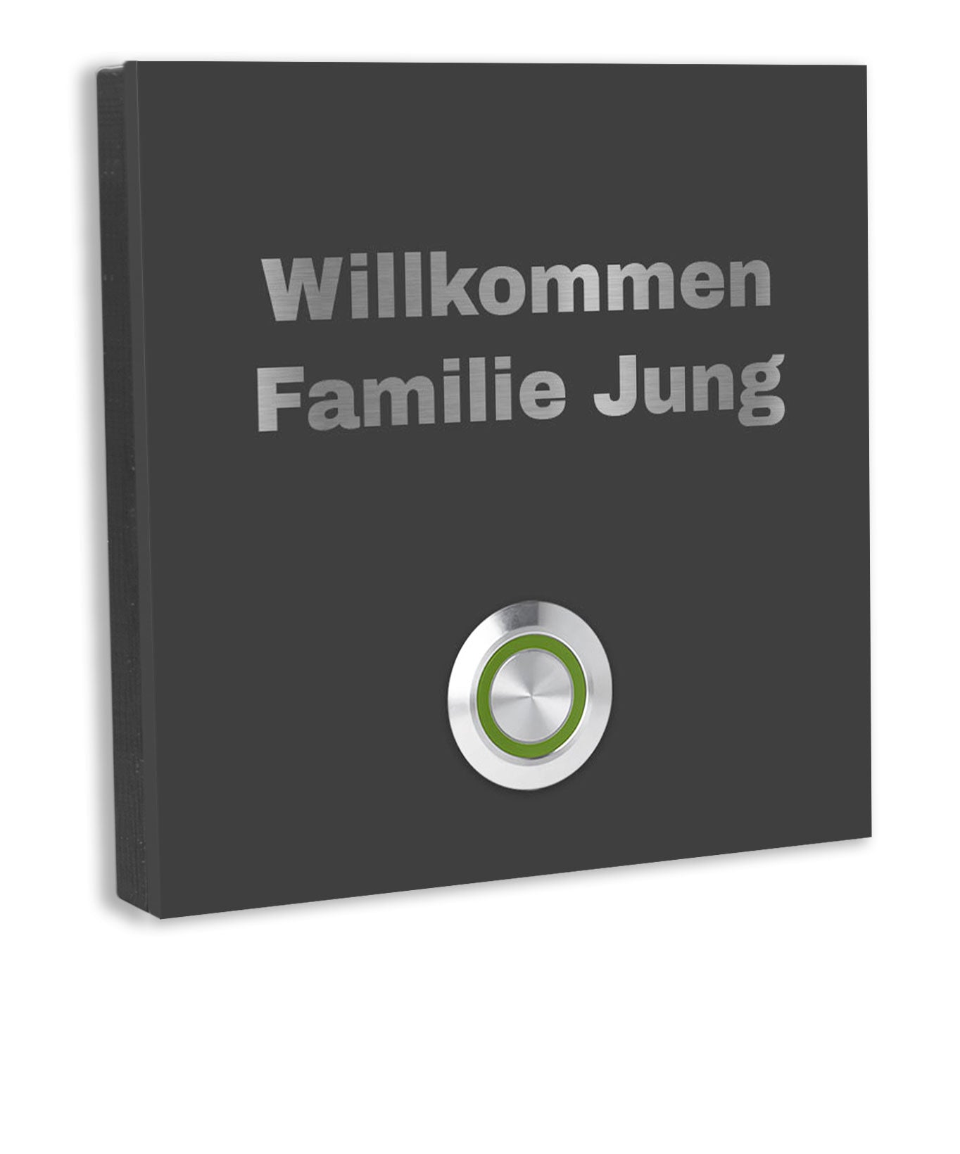 Wien 10 x 10 cm Edelstahl (V2A) Türklingel - mit Gravur - Edelstahl gebürstet - LED - Aufputz / Unterputz
