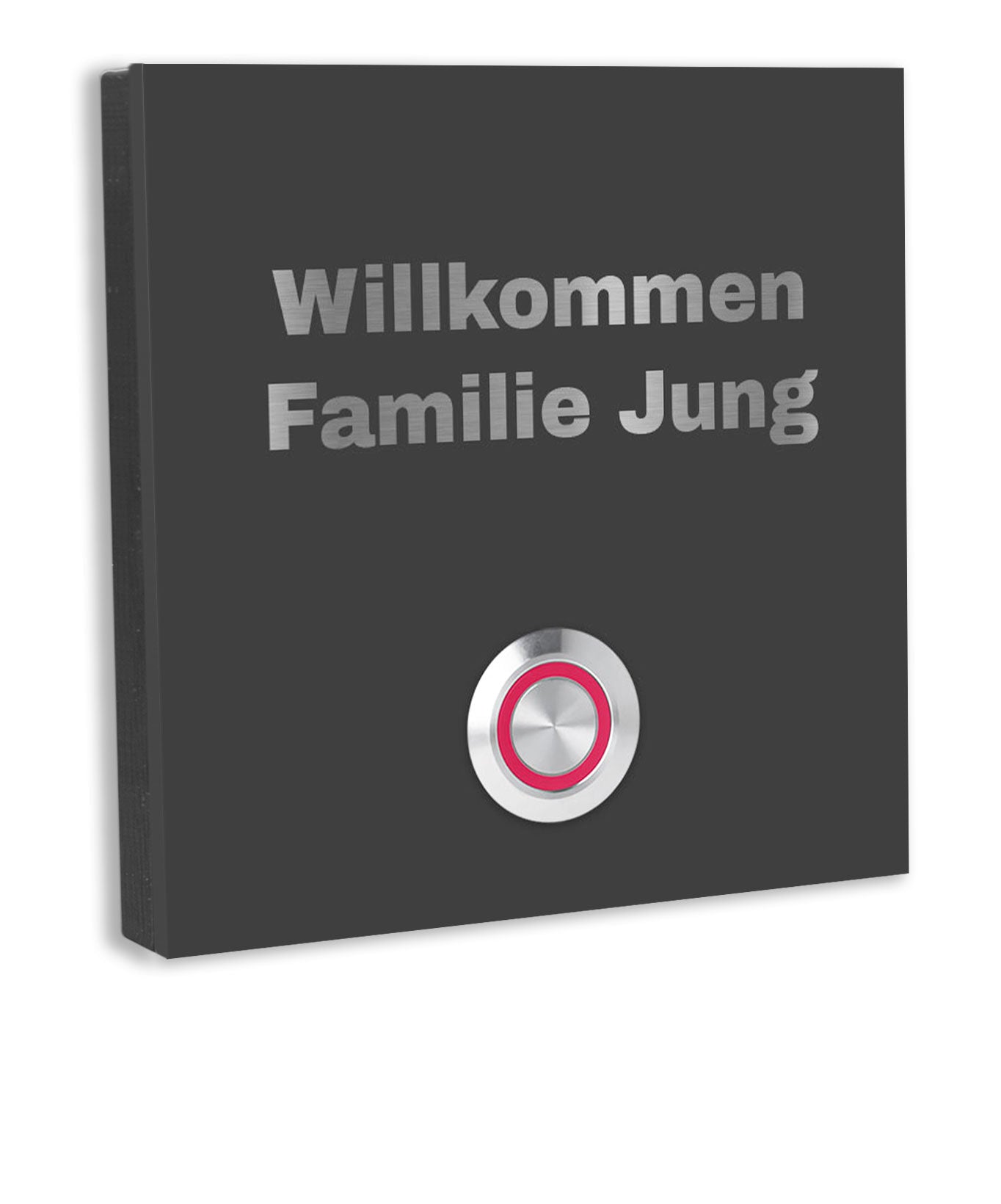 Wien 10 x 10 cm Edelstahl (V2A) Türklingel - mit Gravur - Edelstahl gebürstet - LED - Aufputz / Unterputz