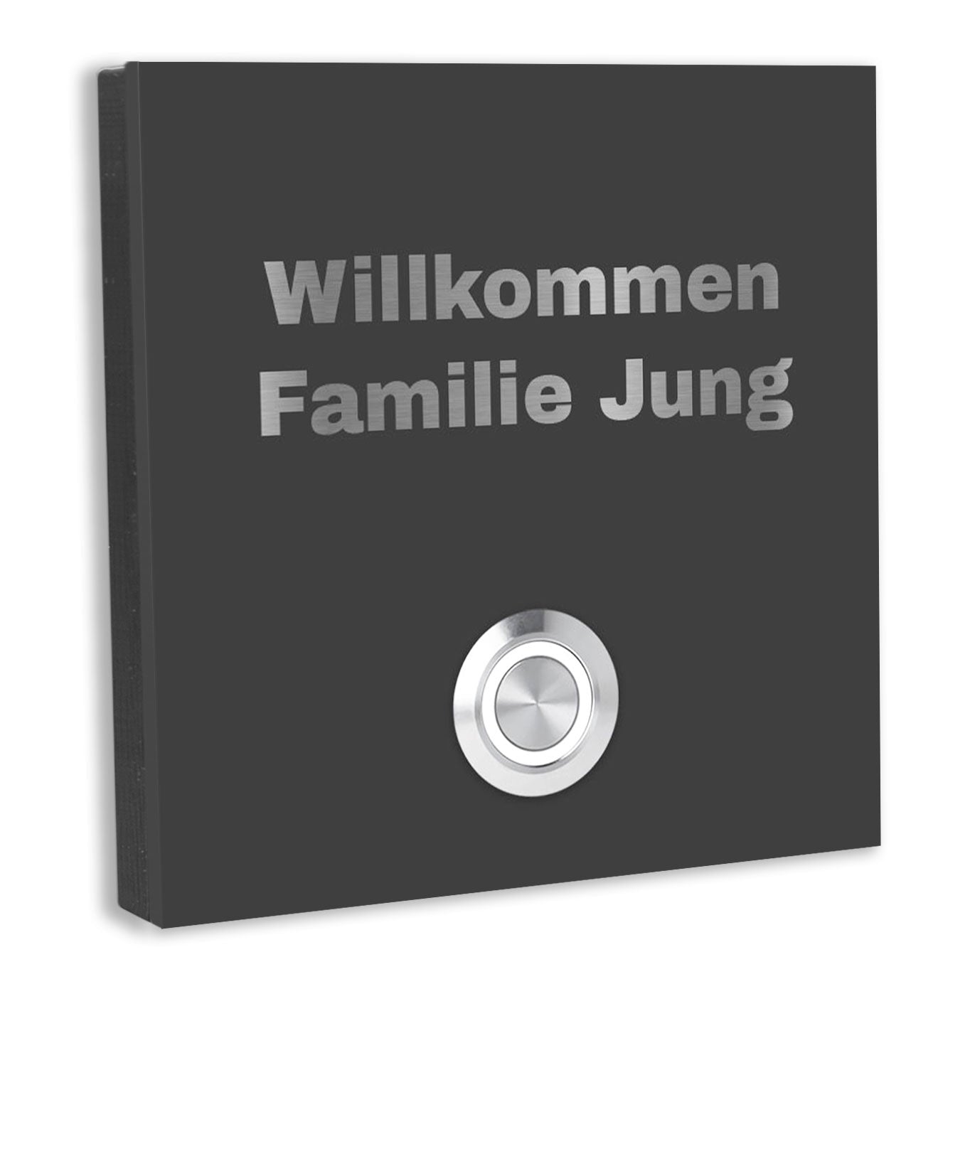 Wien 10 x 10 cm Edelstahl (V2A) Türklingel - mit Gravur - Edelstahl gebürstet - LED - Aufputz / Unterputz