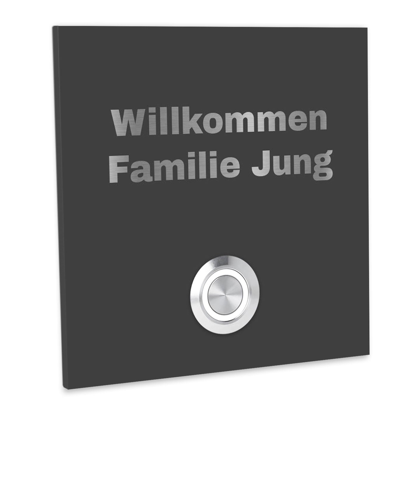 Wien 10 x 10 cm Edelstahl (V2A) Türklingel - mit Gravur - Edelstahl gebürstet - LED - Aufputz / Unterputz
