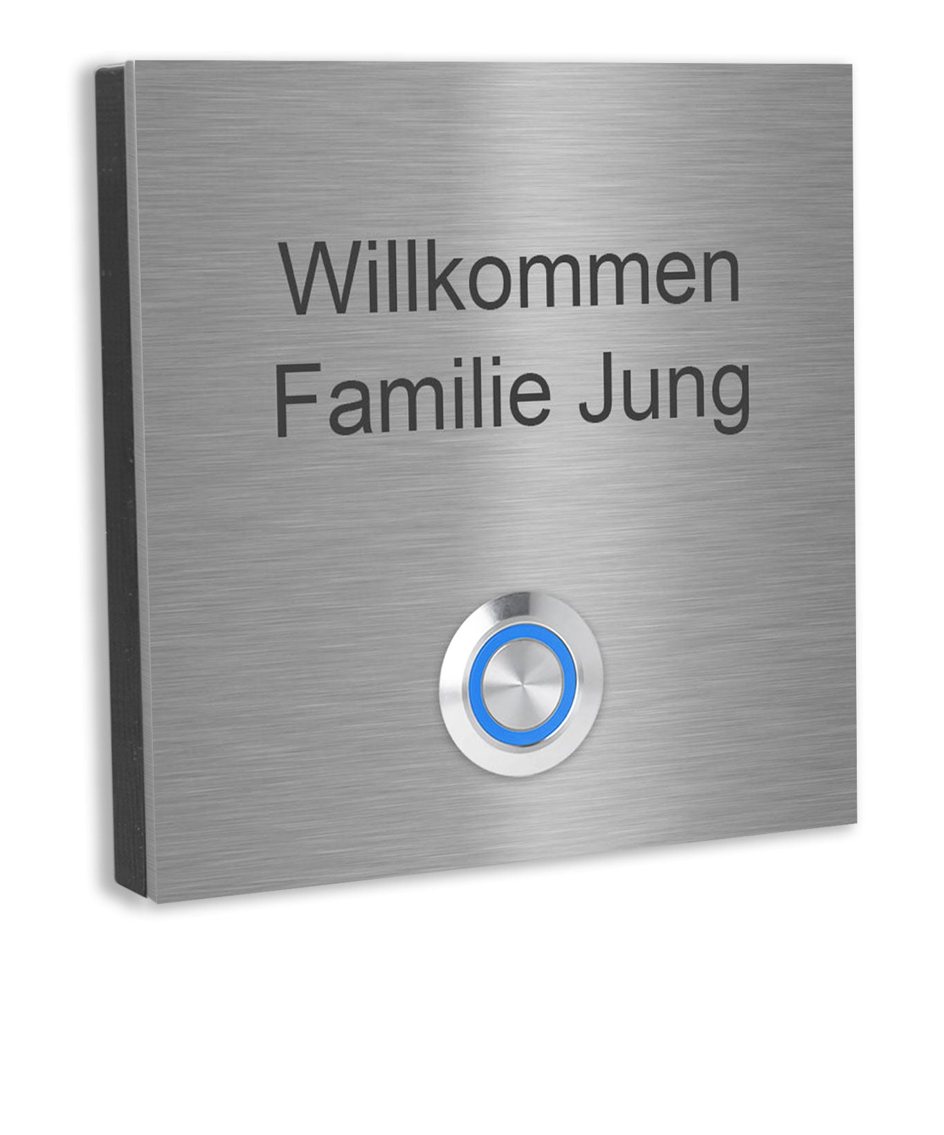 Wien 10 x 10 cm Edelstahl (V2A) Türklingel - mit Gravur - Edelstahl gebürstet - LED - Aufputz / Unterputz