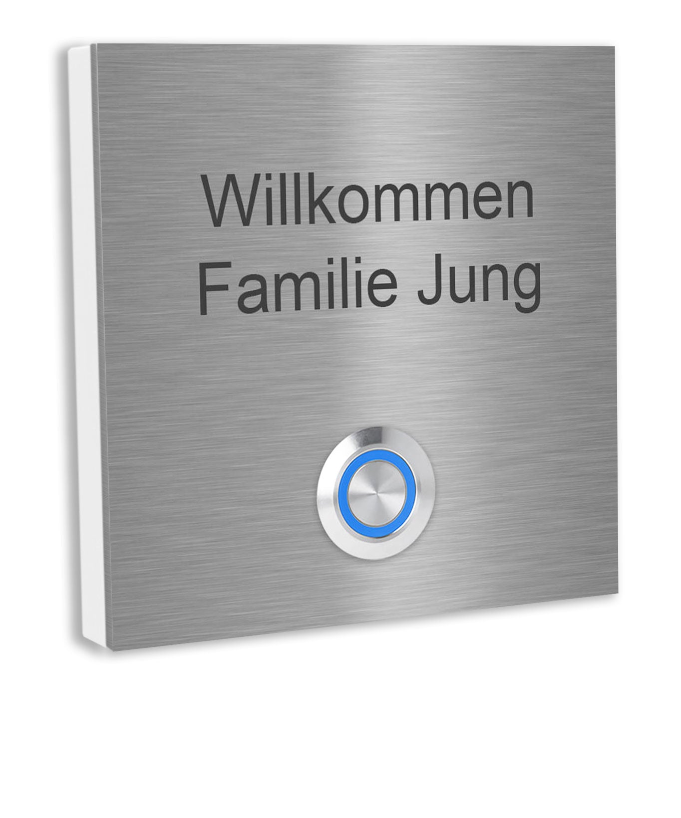 Wien 10 x 10 cm Edelstahl (V2A) Türklingel - mit Gravur - Edelstahl gebürstet - LED - Aufputz / Unterputz