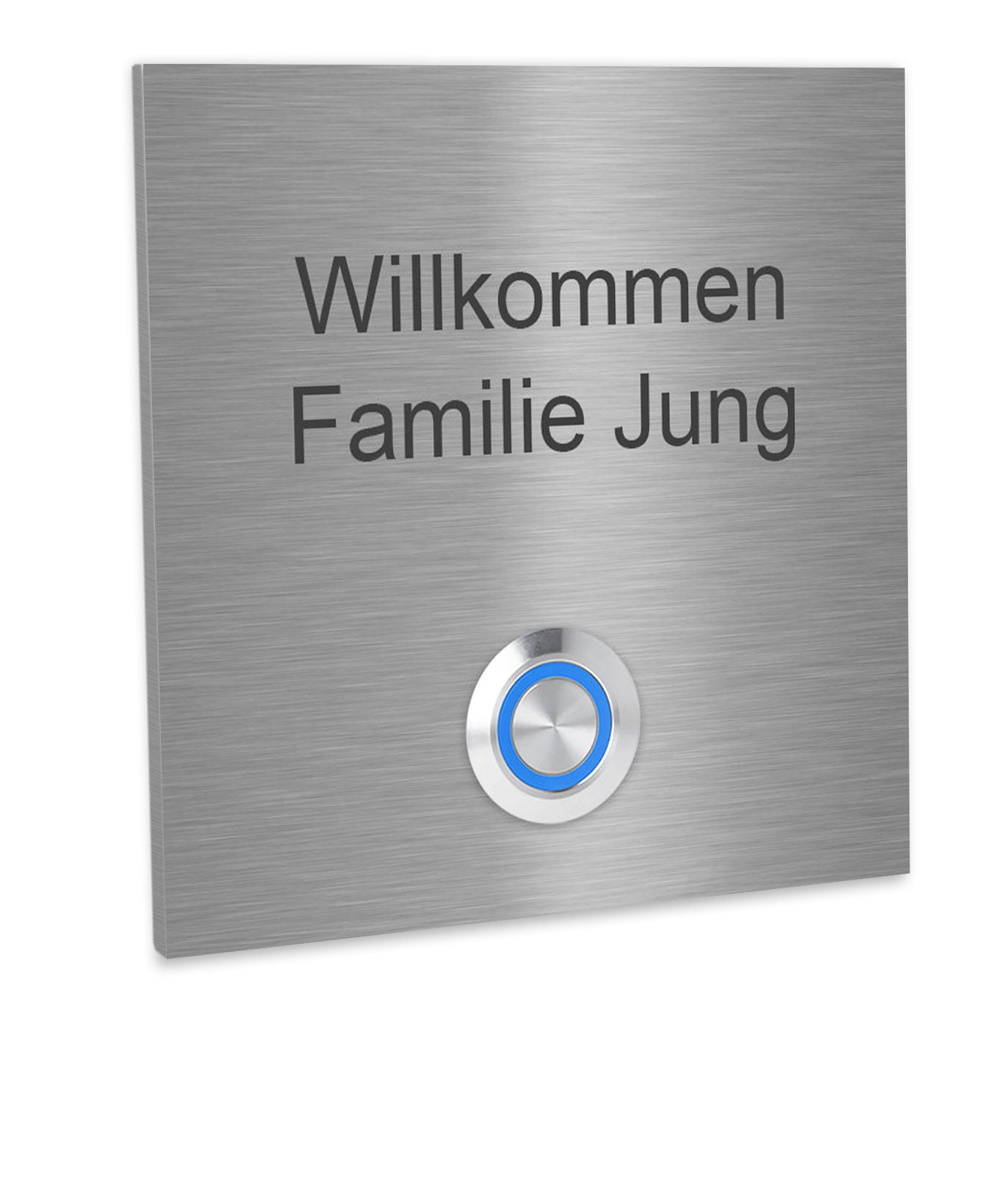 Wien 10 x 10 cm Edelstahl (V2A) Türklingel - mit Gravur - Edelstahl gebürstet - LED - Aufputz / Unterputz