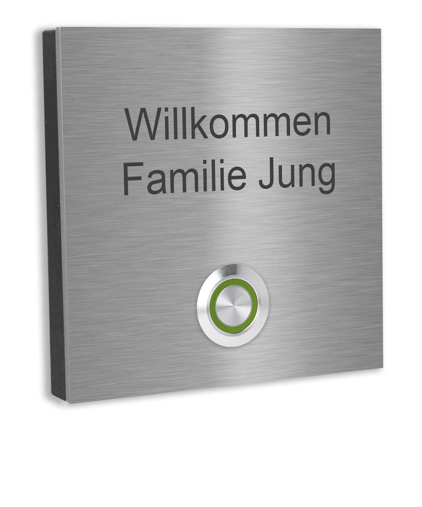 Wien 10 x 10 cm Edelstahl (V2A) Türklingel - mit Gravur - Edelstahl gebürstet - LED - Aufputz / Unterputz
