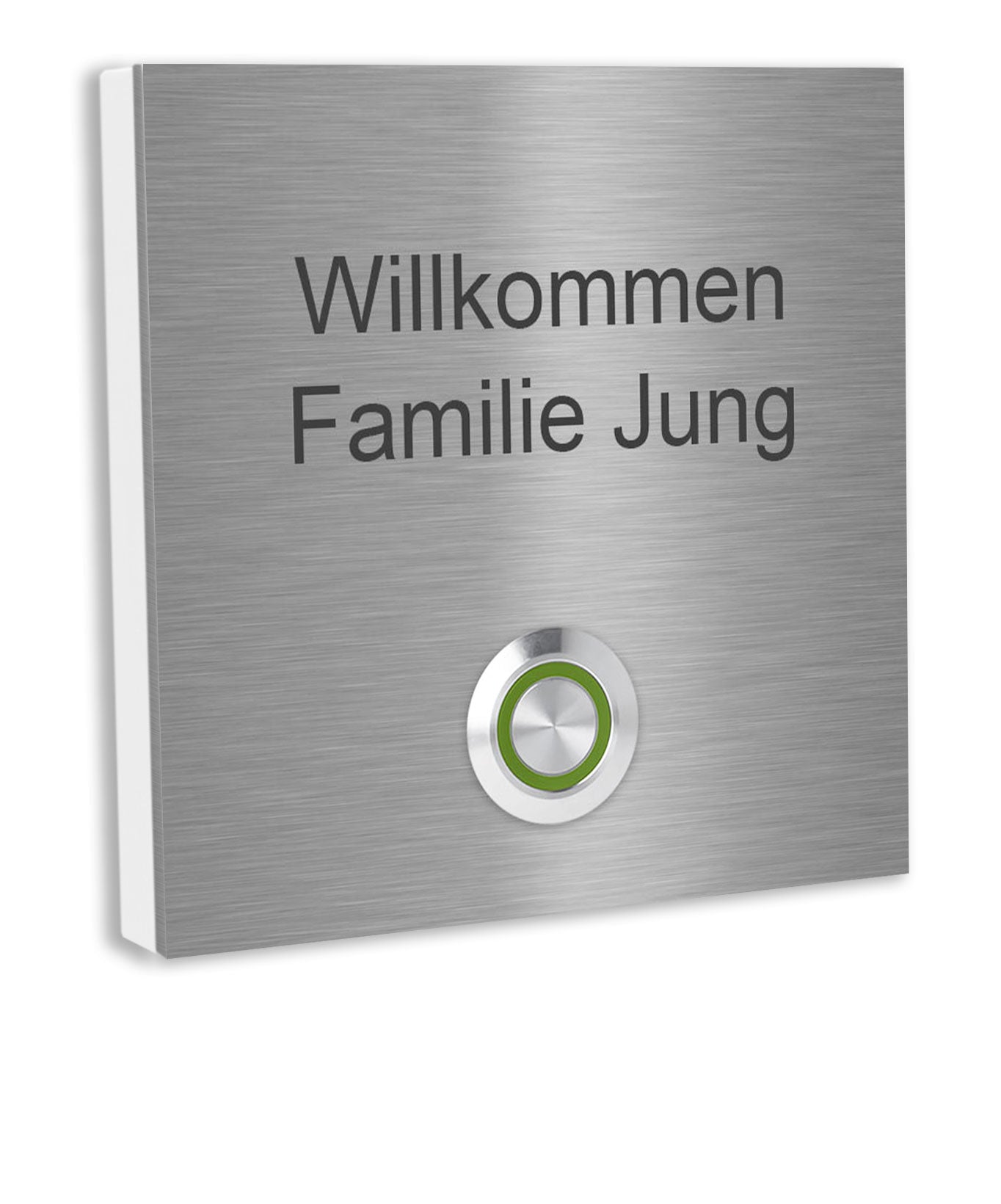 Wien 10 x 10 cm Edelstahl (V2A) Türklingel - mit Gravur - Edelstahl gebürstet - LED - Aufputz / Unterputz