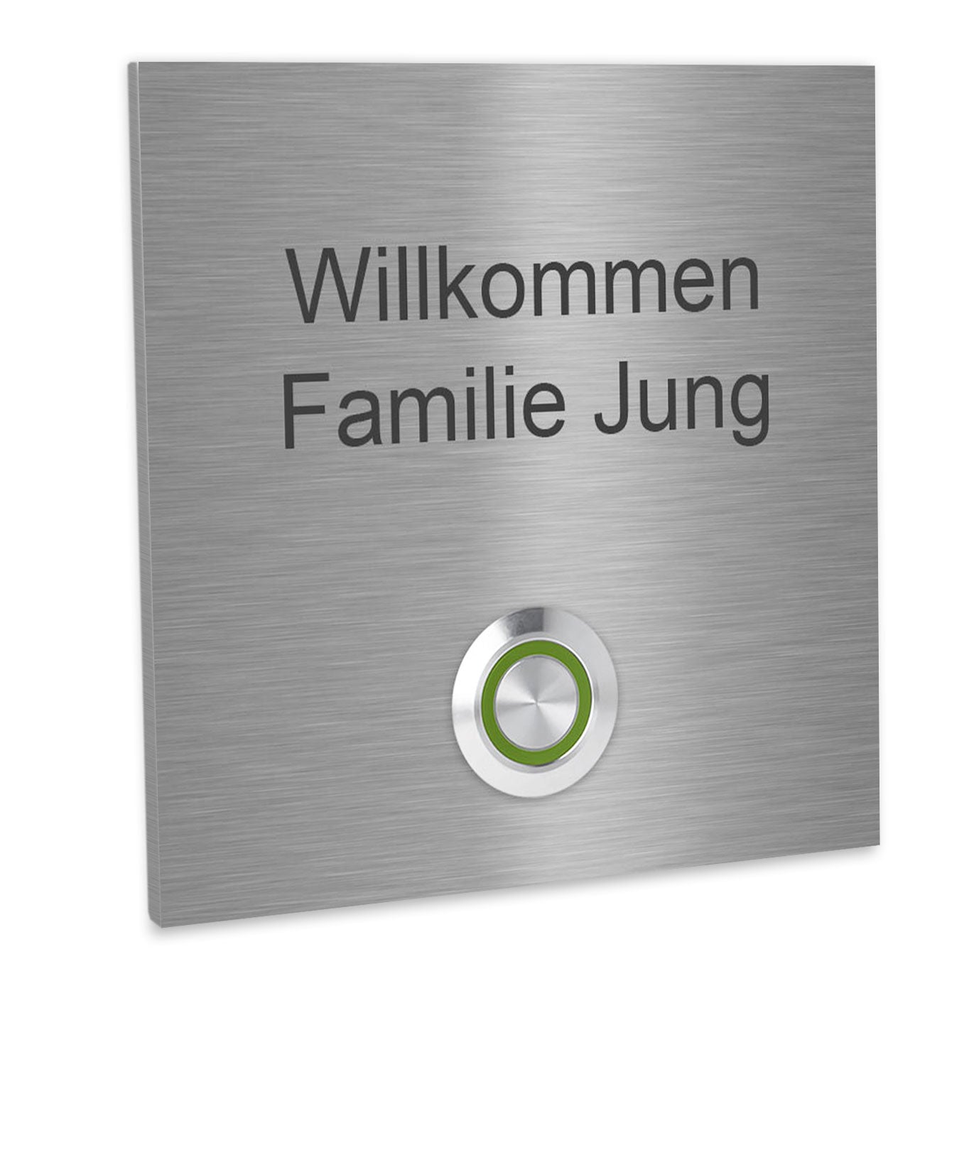 Wien 10 x 10 cm Edelstahl (V2A) Türklingel - mit Gravur - Edelstahl gebürstet - LED - Aufputz / Unterputz