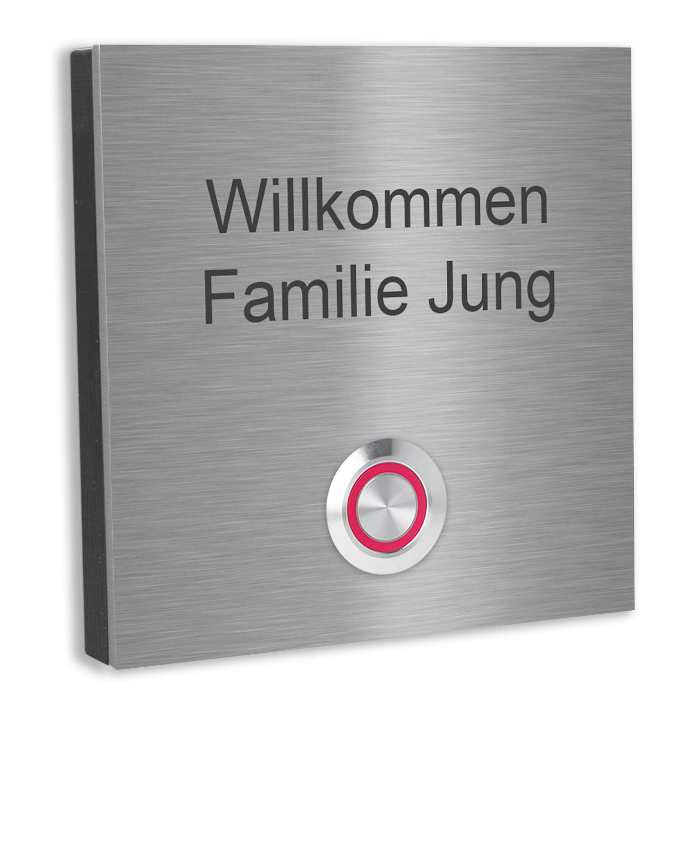 Wien 10 x 10 cm Edelstahl (V2A) Türklingel - mit Gravur - Edelstahl gebürstet - LED - Aufputz / Unterputz