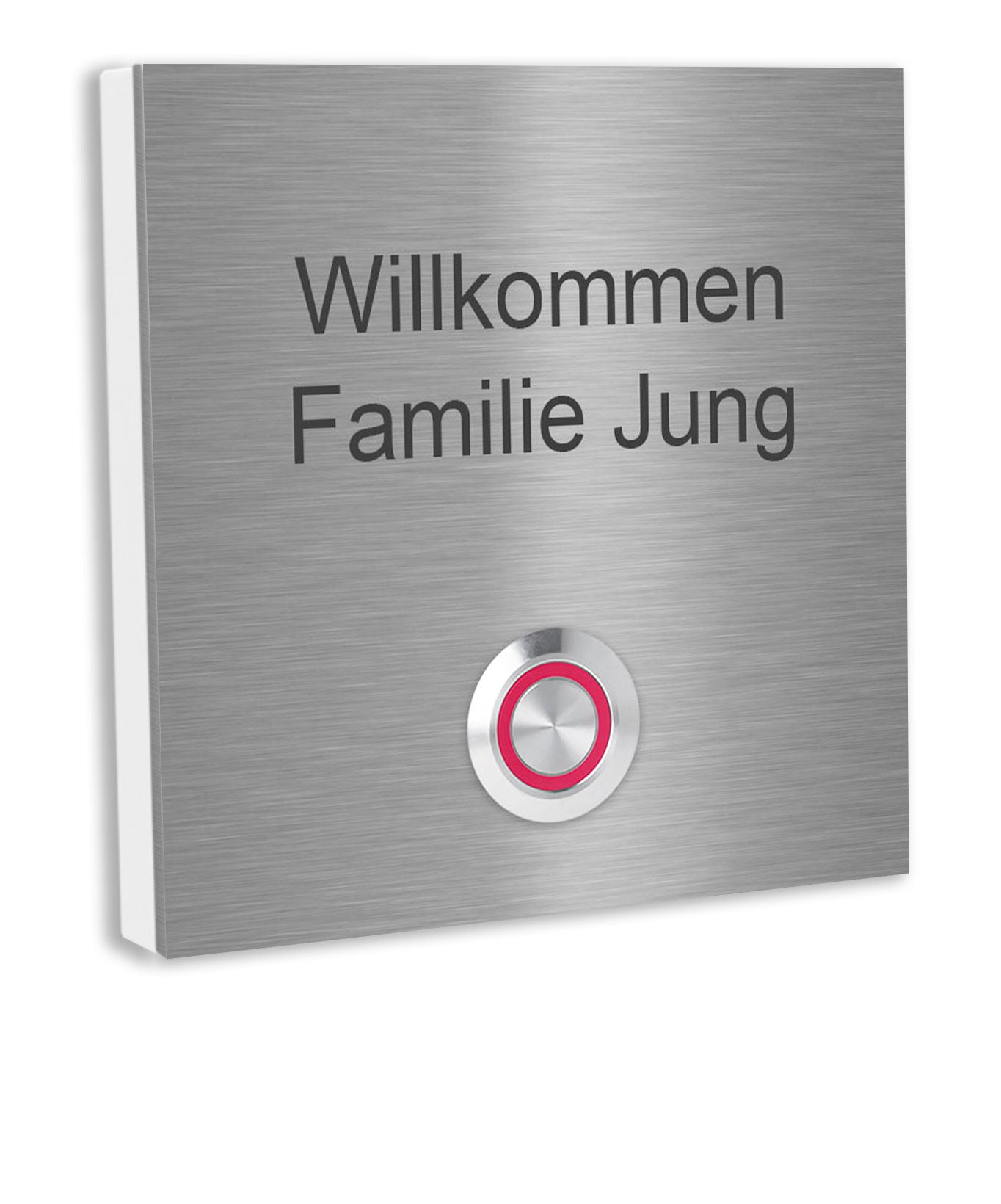 Wien 10 x 10 cm Edelstahl (V2A) Türklingel - mit Gravur - Edelstahl gebürstet - LED - Aufputz / Unterputz