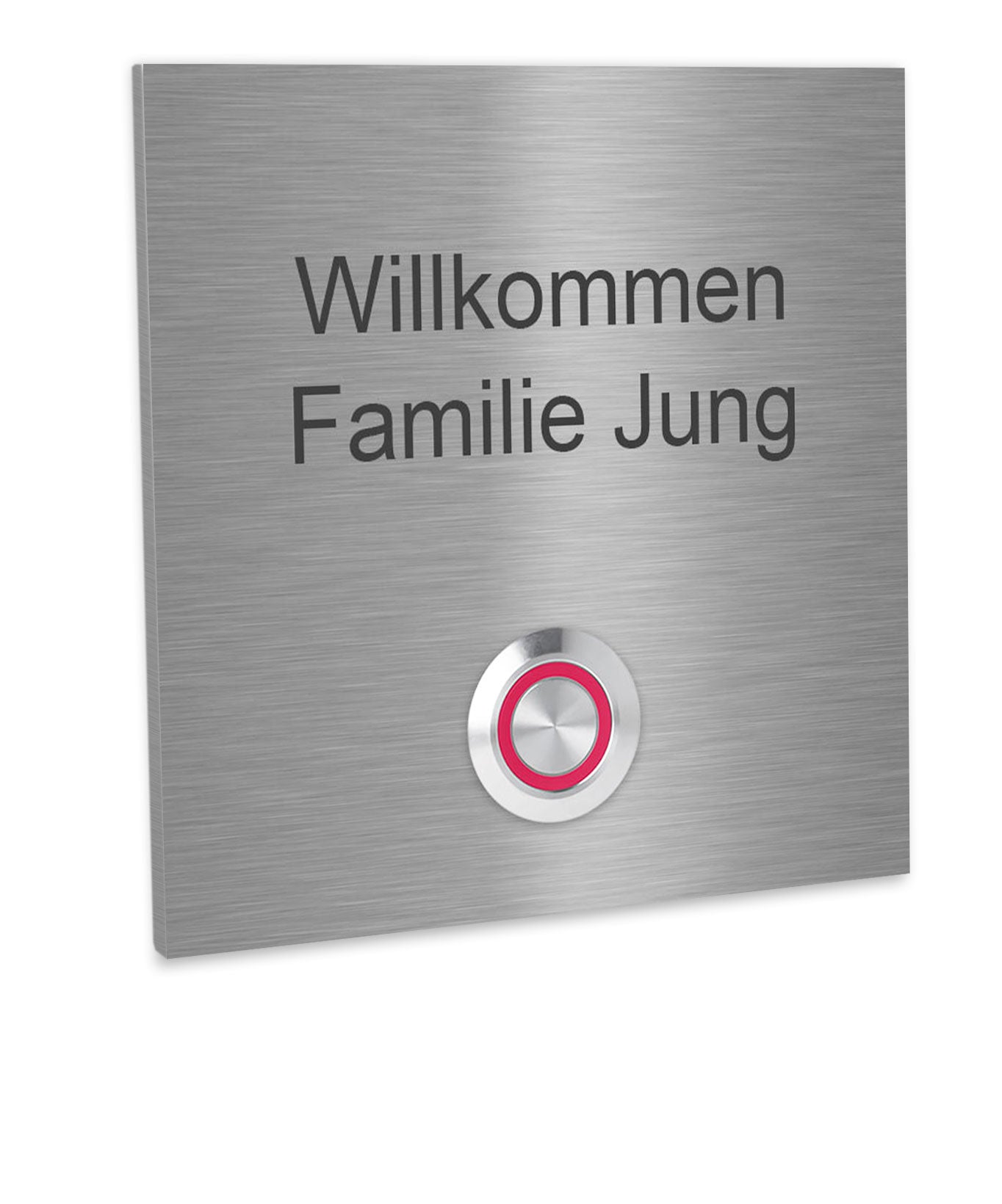 Wien 10 x 10 cm Edelstahl (V2A) Türklingel - mit Gravur - Edelstahl gebürstet - LED - Aufputz / Unterputz