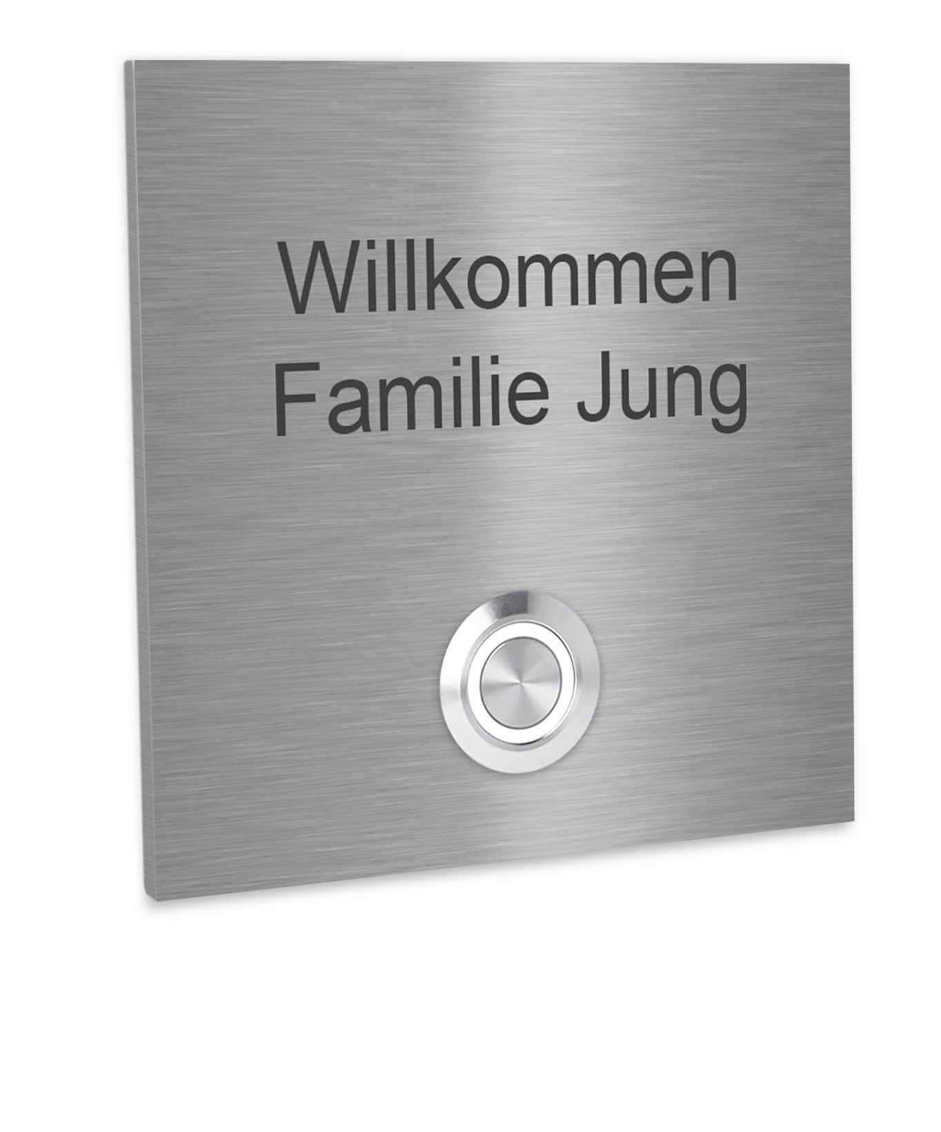 Wien 10 x 10 cm Edelstahl (V2A) Türklingel - mit Gravur - Edelstahl gebürstet - LED - Aufputz / Unterputz