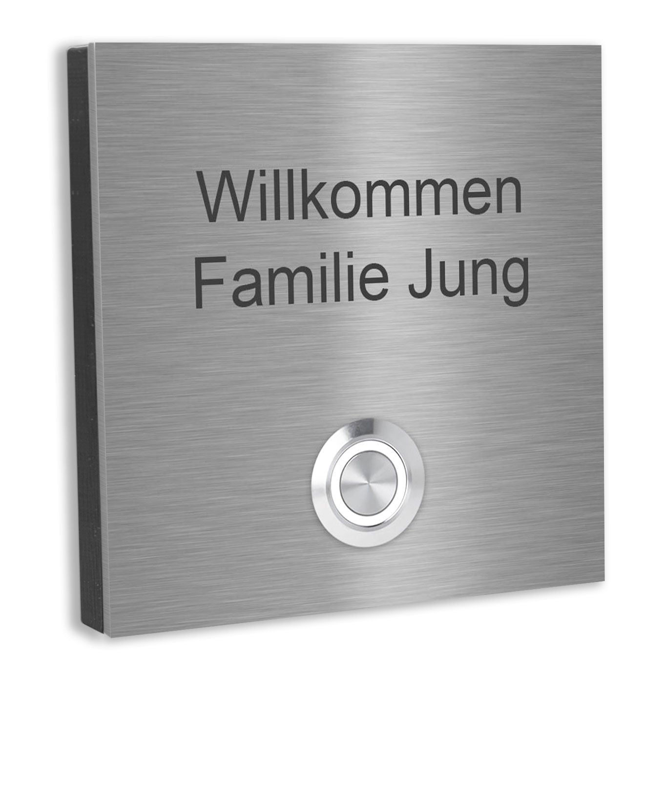 Wien 10 x 10 cm Edelstahl (V2A) Türklingel - mit Gravur - Edelstahl gebürstet - LED - Aufputz / Unterputz