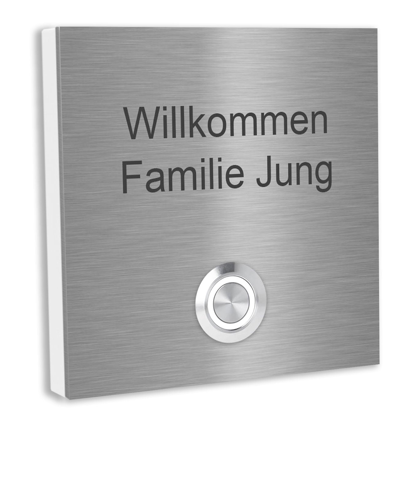 Wien 10 x 10 cm Edelstahl (V2A) Türklingel - mit Gravur - Edelstahl gebürstet - LED - Aufputz / Unterputz
