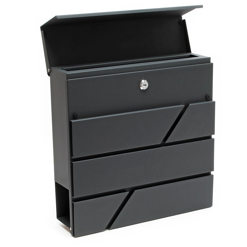 Moderner Briefkasten Oslo mit Zeitungsfach - Anthrazit  pulverbeschichtet