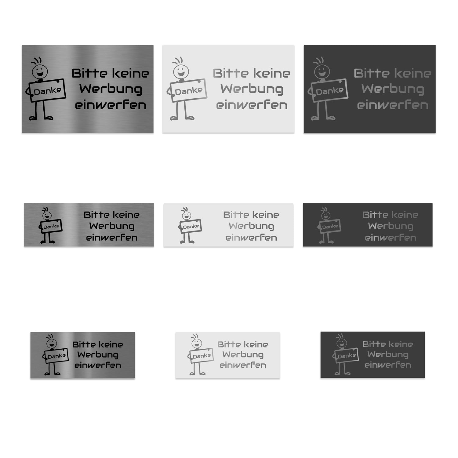 Edelstahl Schilder Bitte keine Werbung einwerfen, verschiedene Farben wählbar