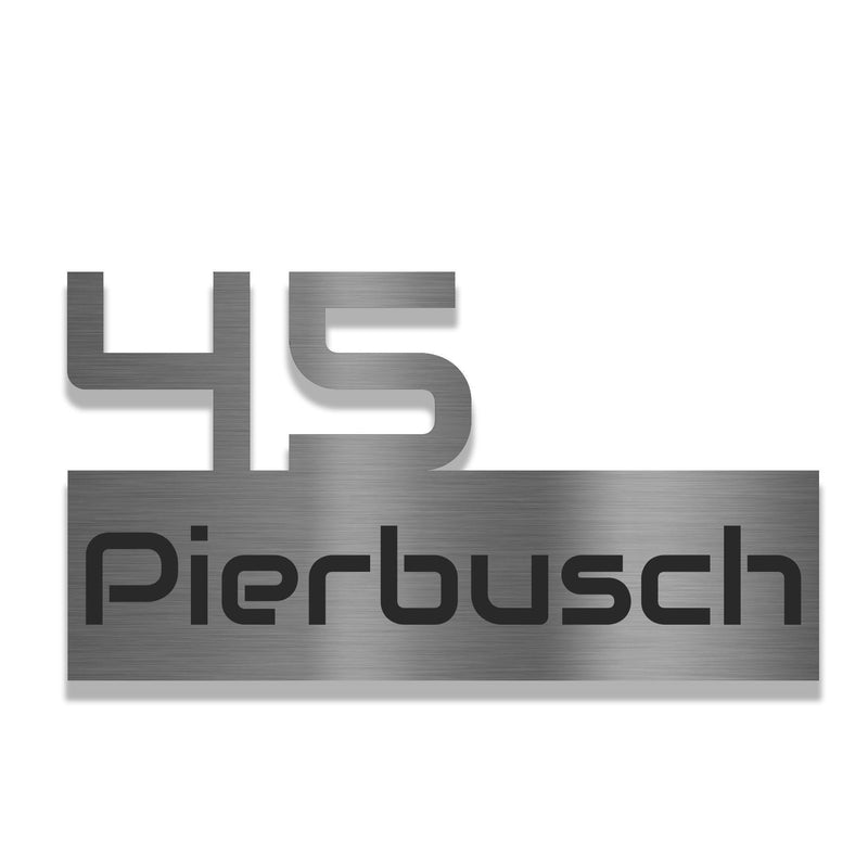 Edelstahl Hausnummer 25 cm breit mit Straßennamen