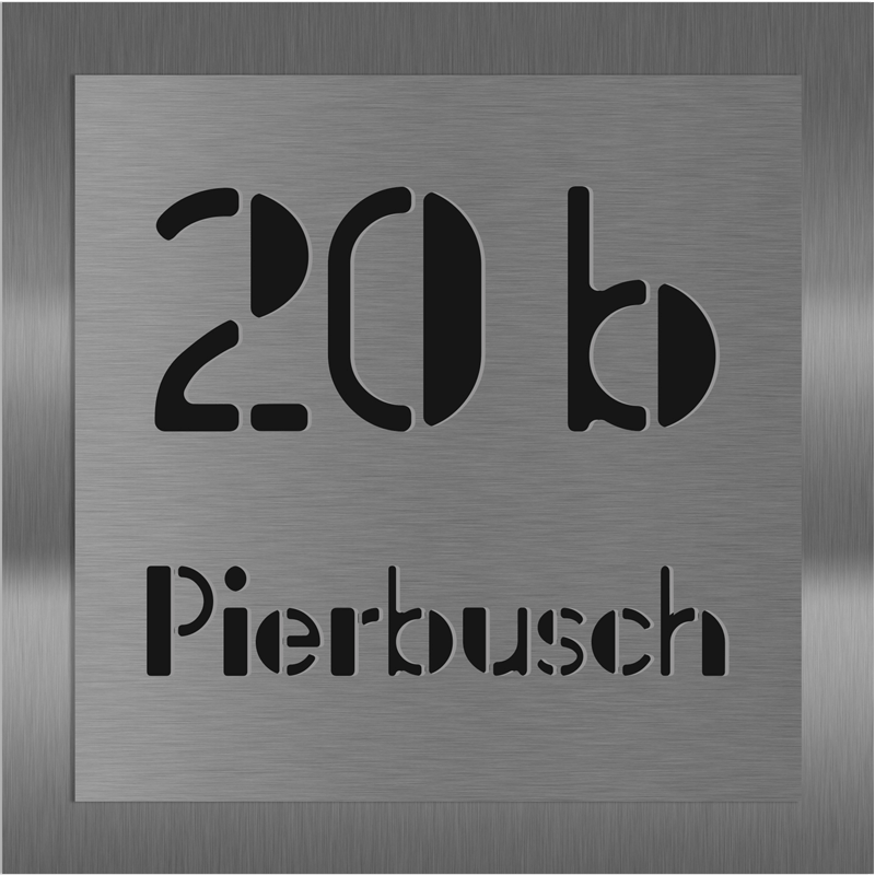 Edelstahl Hausnummernschild 30×30 cm Hausnummer und Straßenname ausgelasert