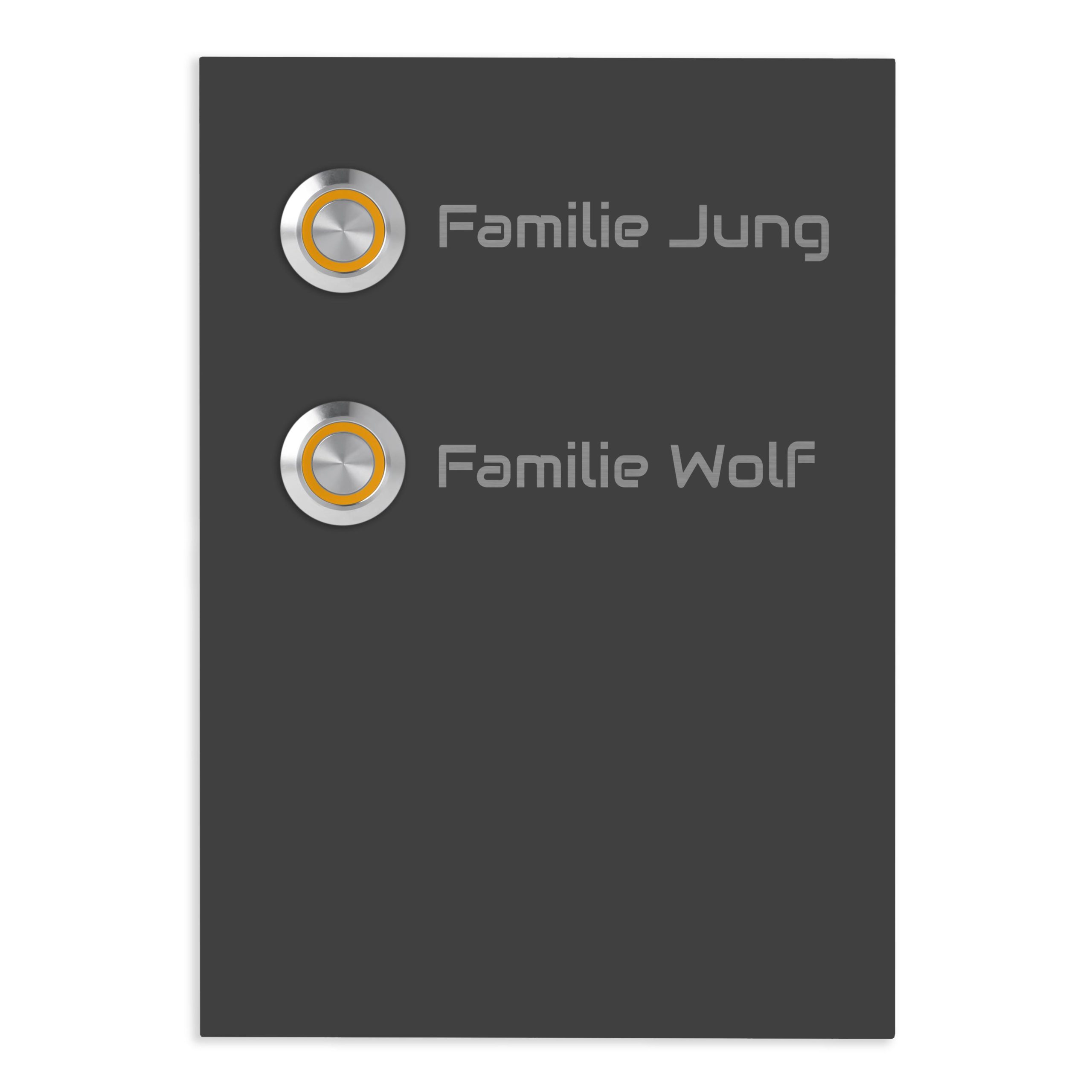 Kiel 12 x 17 cm Edelstahl (V2A) Türklingel - für Zweifamilienhäuser - mit Gravur - Anthrazit oder Weiß  - LED - Aufputz / Unterputz